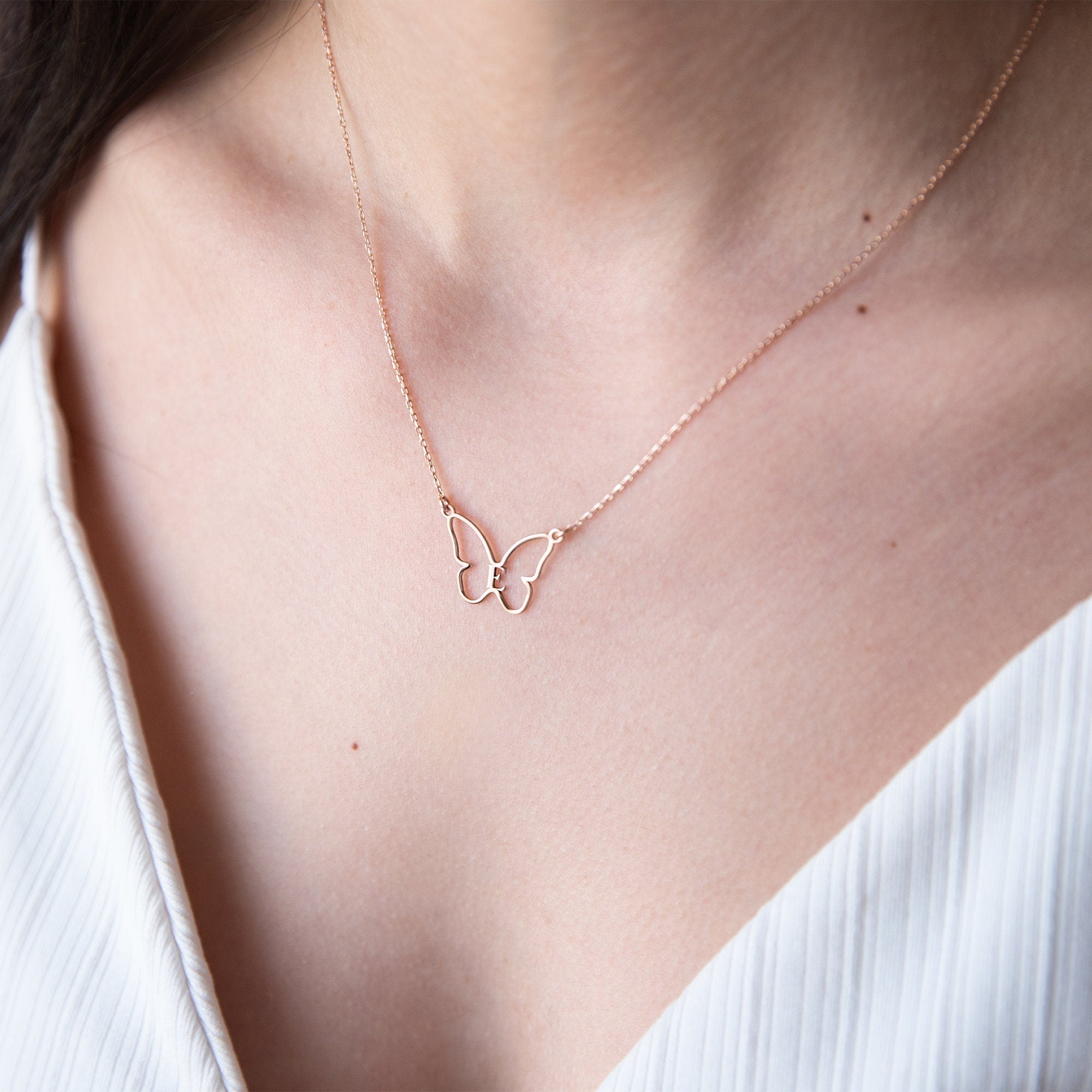 Personalized Butterfly Necklace - Custom Initial Jewelry with Birthstone in Silver, Gold & Rose Gold