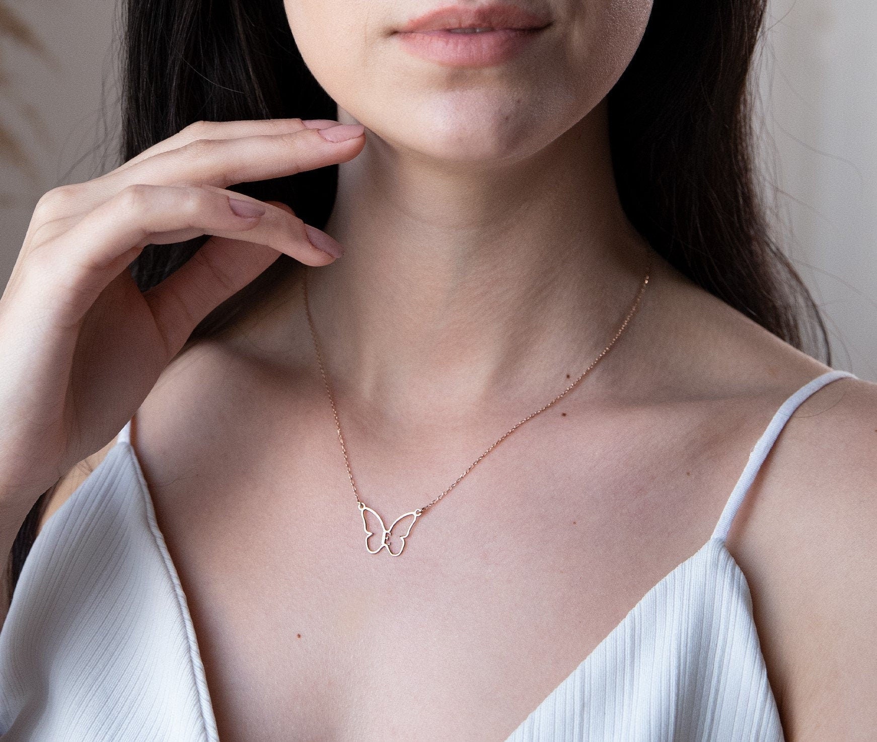 Personalized Butterfly Necklace - Custom Initial Jewelry with Birthstone in Silver, Gold & Rose Gold