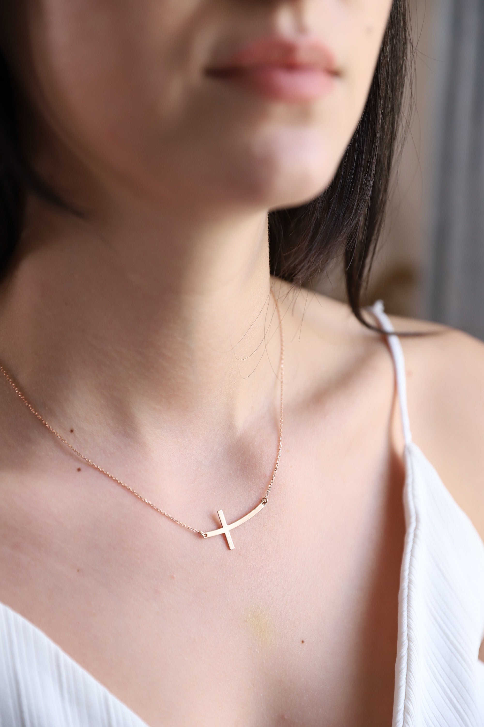 Shimmering Sterling Silver Cross Necklace - Dainty Minimalist Design for Her