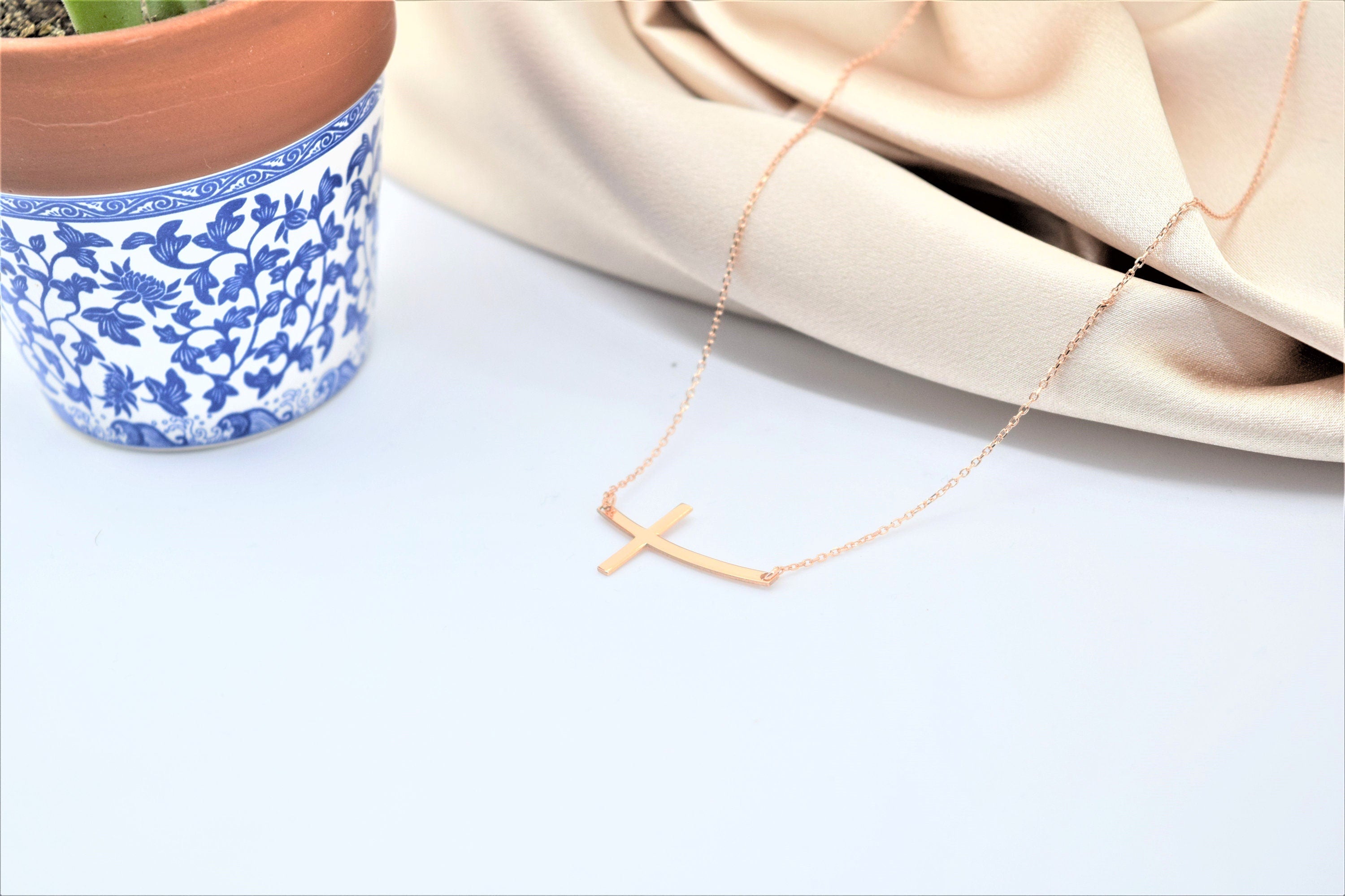 Shimmering Sterling Silver Cross Necklace - Dainty Minimalist Design for Her