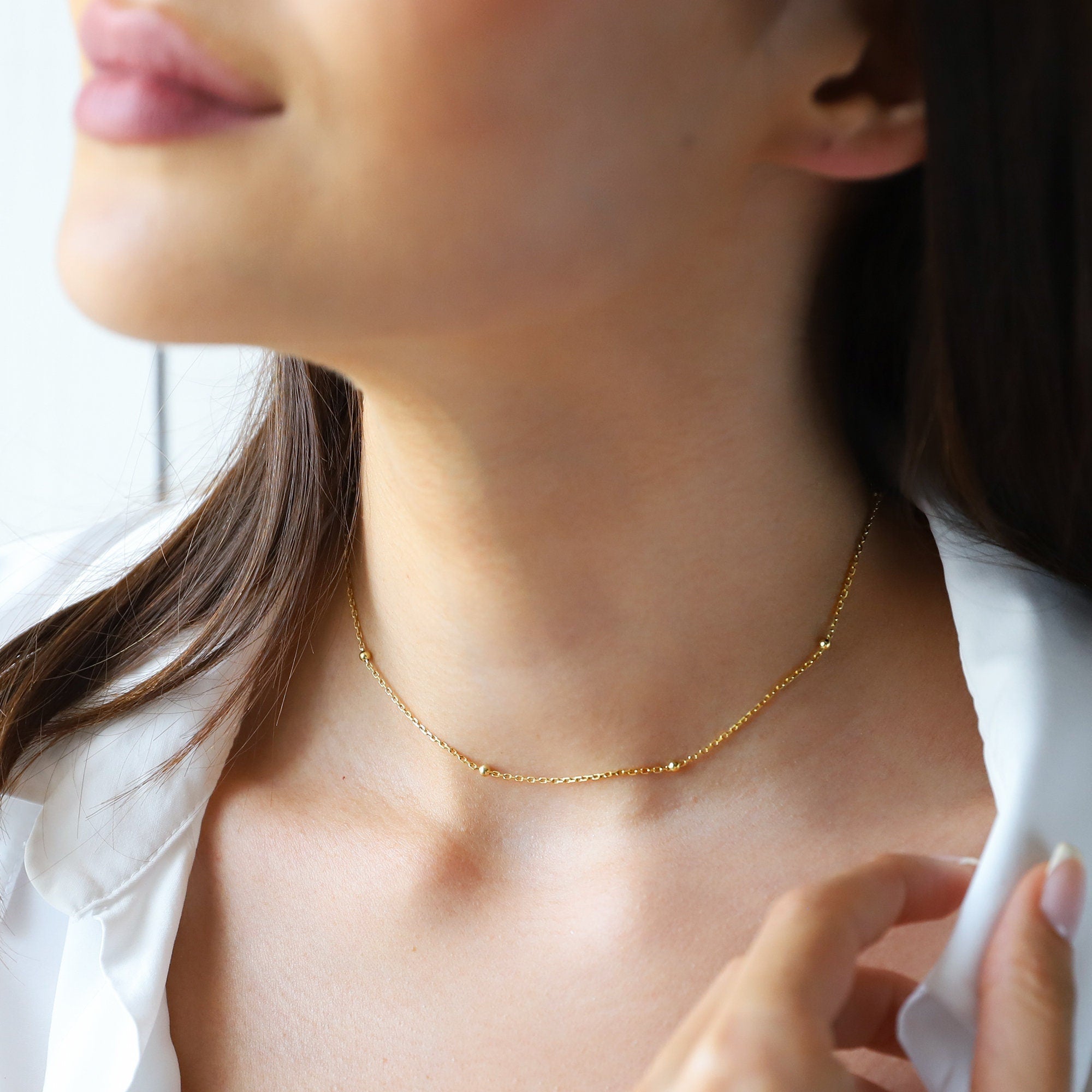 Glamourista Gold Beaded Satellite Necklace - Dazzling Chain for Women