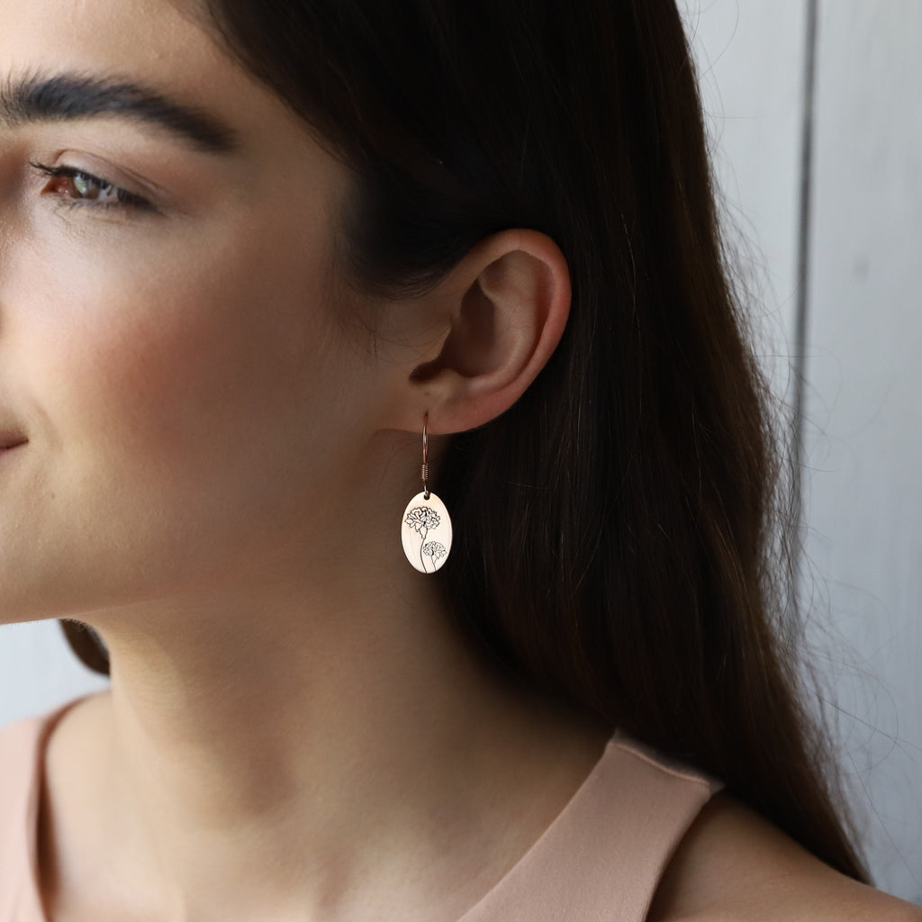 Dainty Dangle Birth Flower Earrings | 14K Rose Gold Floral Charms | Personalized Handmade Jewelry