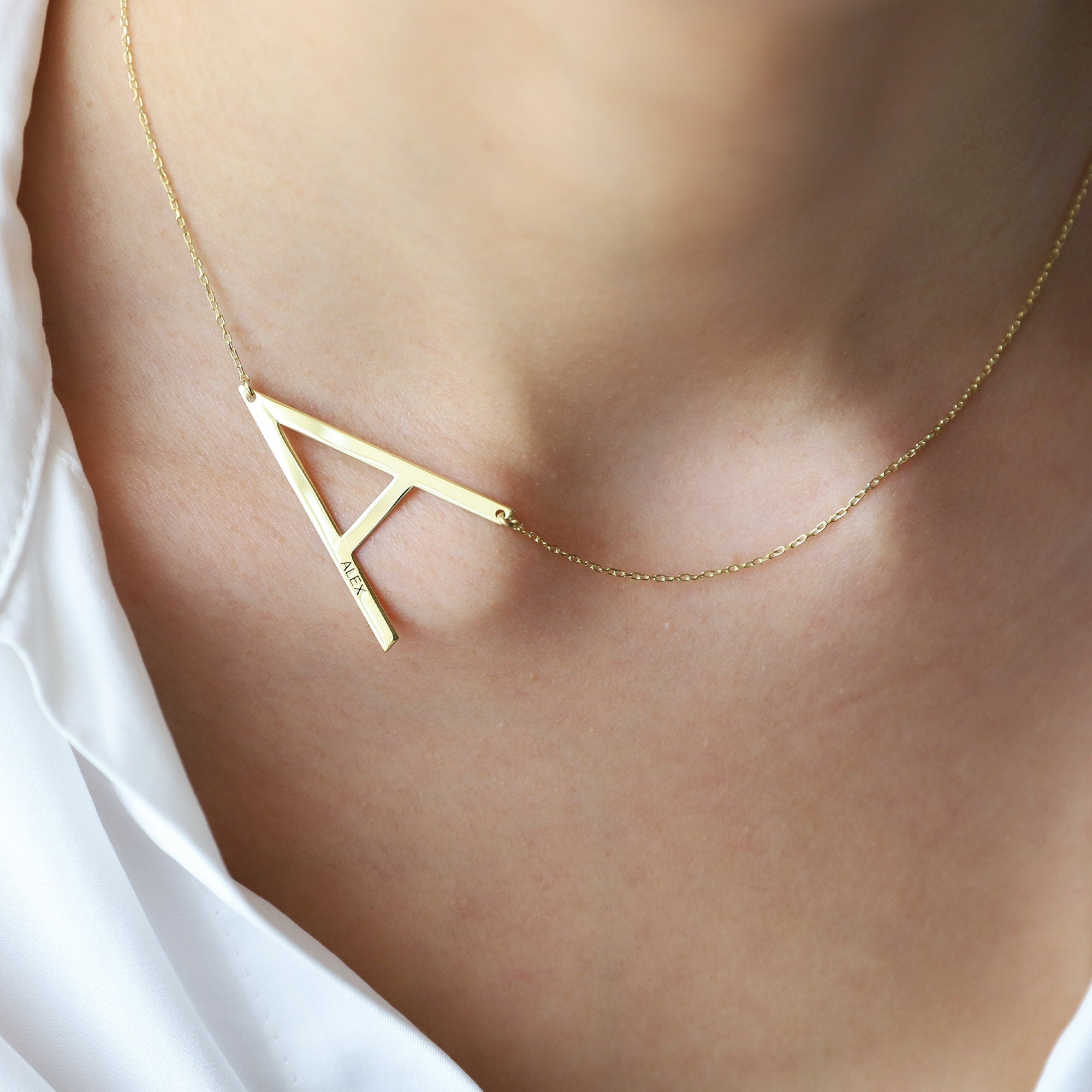 Personalized Huge Initial Necklace | Dazzling Sideways Letter Design | Unique Gift for Loved Ones