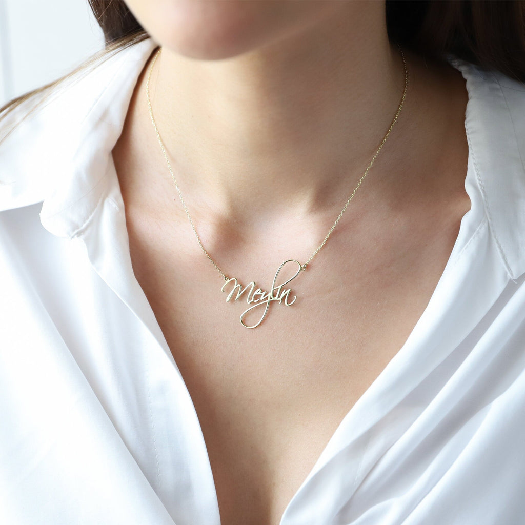 Custom Name Necklace by SilverGoldandRose - Elegant Gold Calligraphy Font