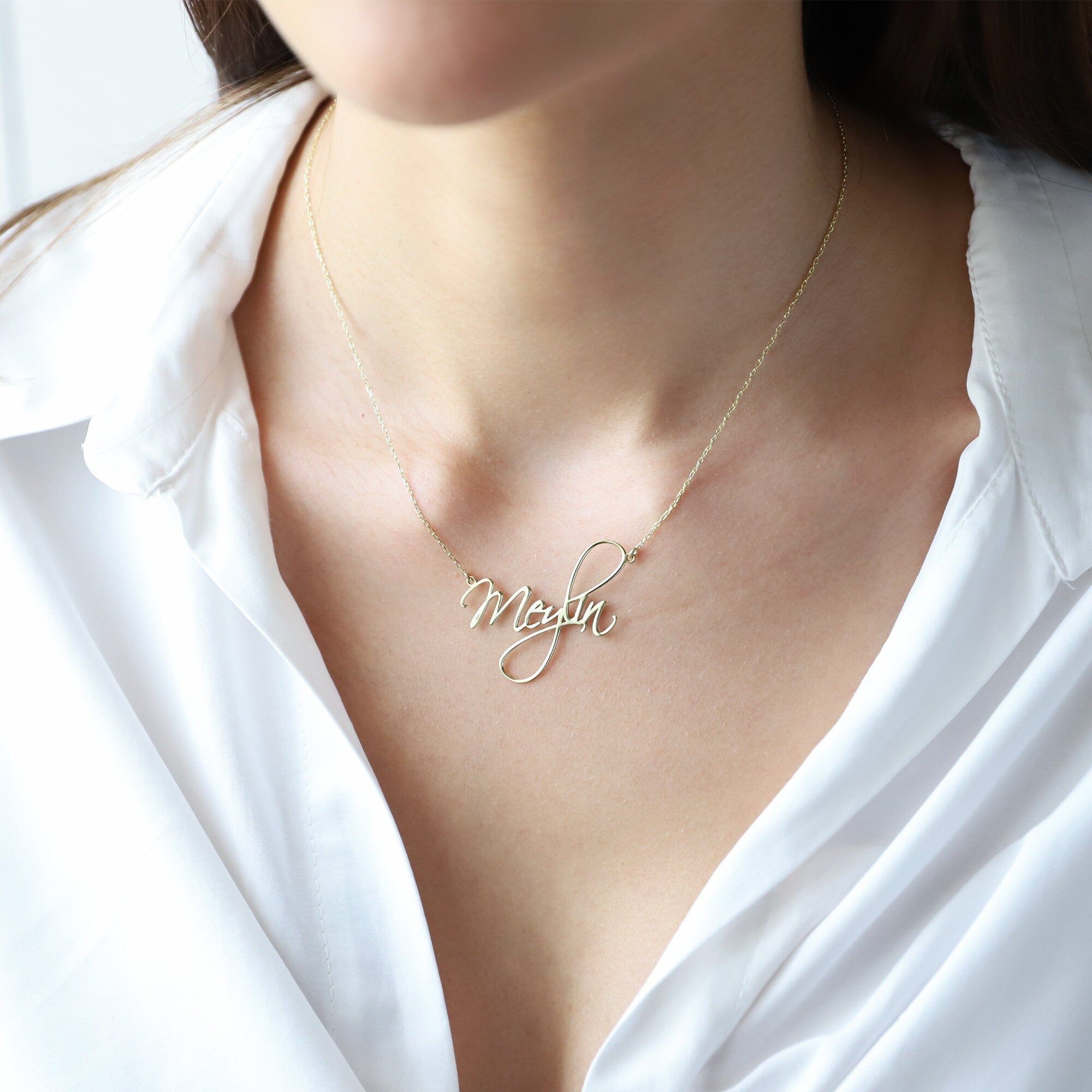 Custom Name Necklace by SilverGoldandRose - Elegant Gold Calligraphy Font