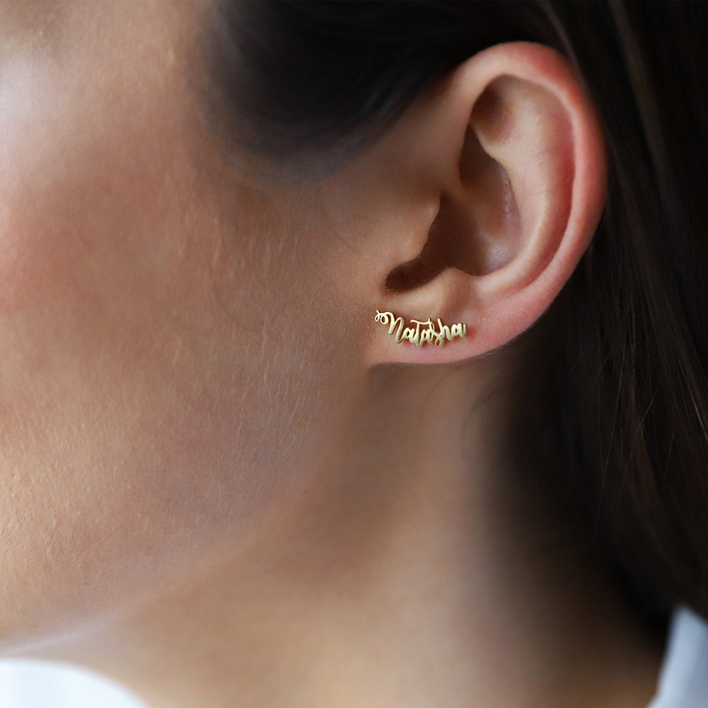 Personalized Silver and Gold Name Stud Earrings