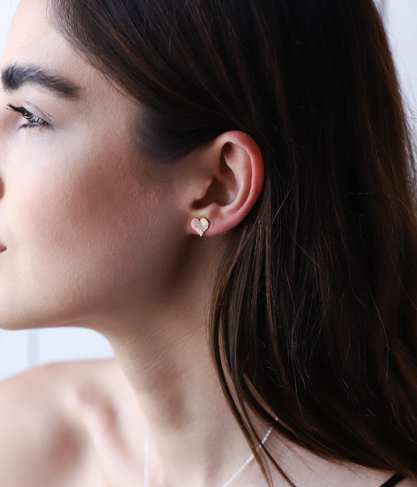 Custom Actual Fingerprint Heart Studs Earrings