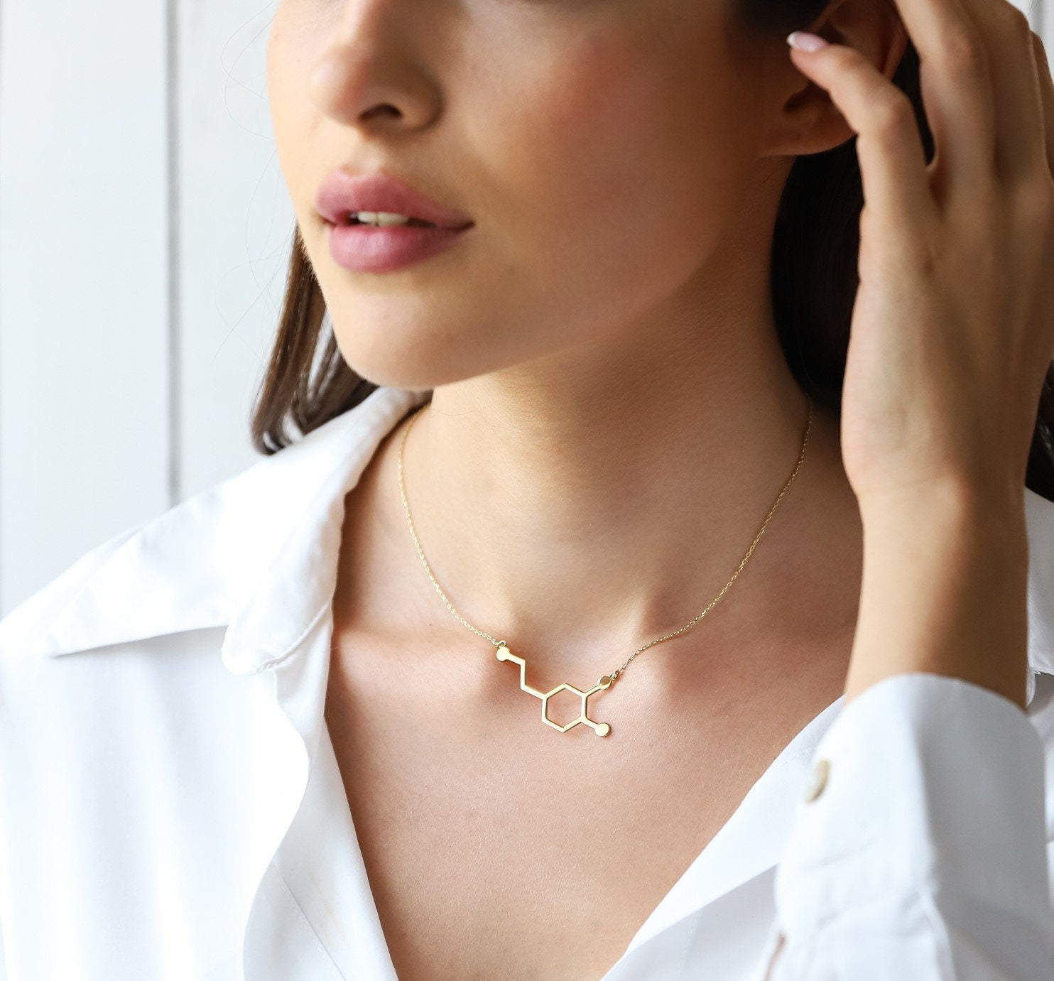 Dopamine Jewelry | Dopamine Molecule Necklace | 925 Sterling Silver | Inspiring Chemistry Gift for Happiness Lovers
