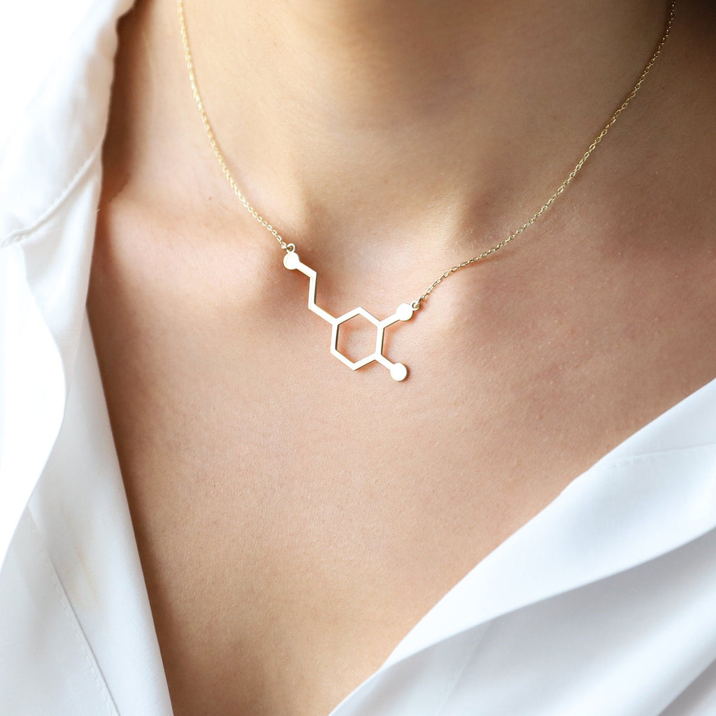 Dopamine Jewelry | Dopamine Molecule Necklace | 925 Sterling Silver | Inspiring Chemistry Gift for Happiness Lovers