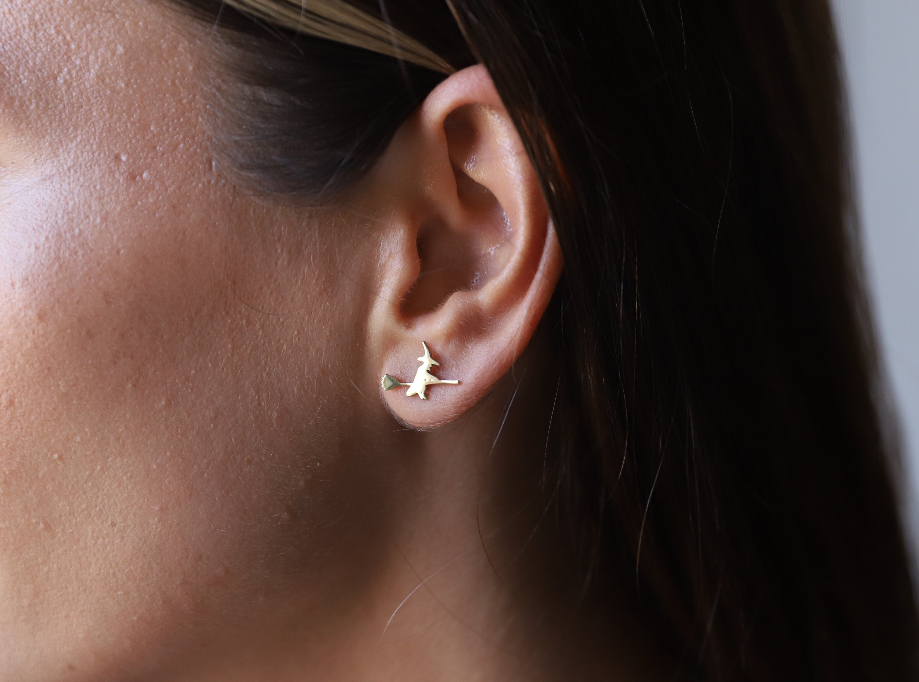 Dainty Witch Stud Earrings in 925 Sterling Silver