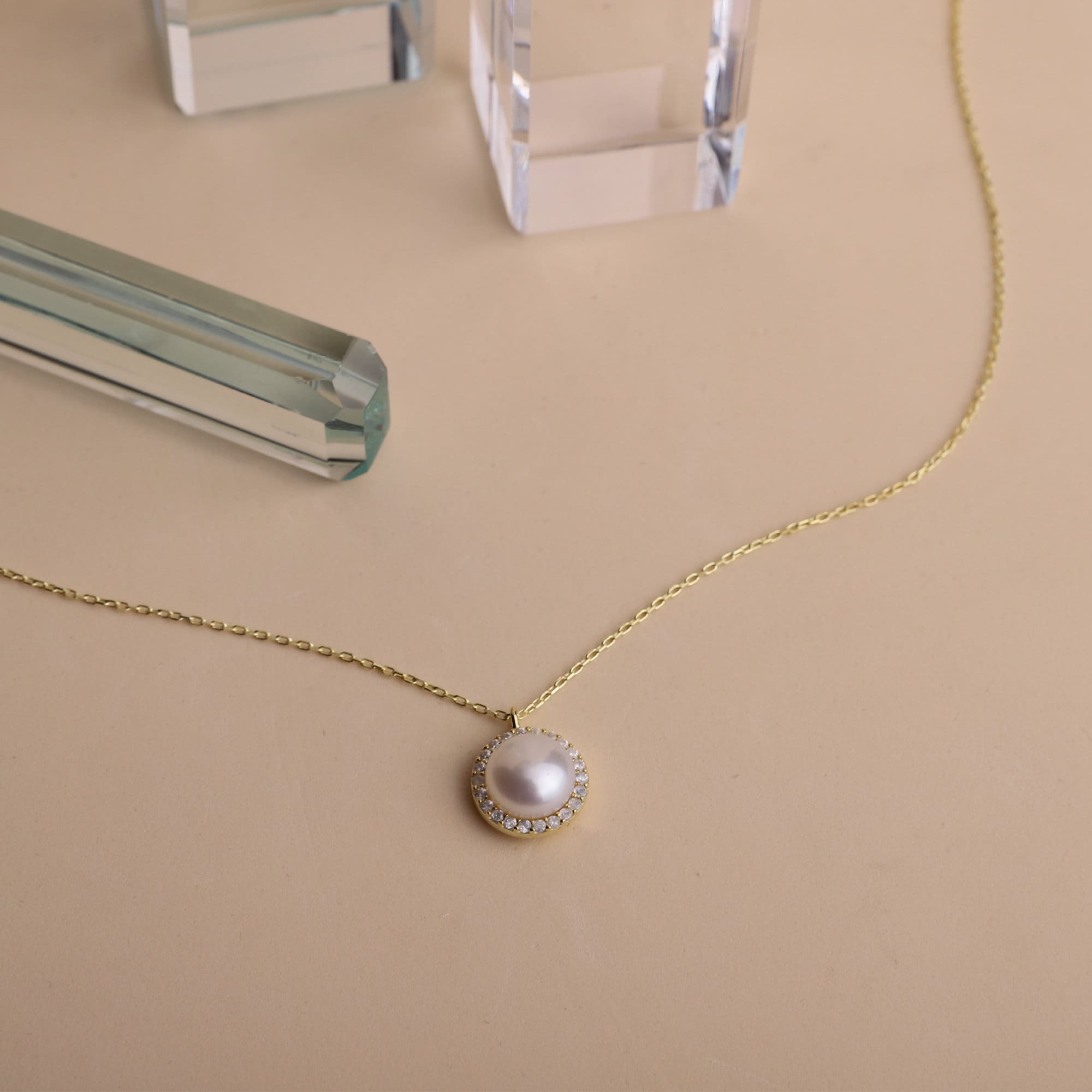 Radiant Pearl & Diamond Necklace - Dainty Freshwater Beauty