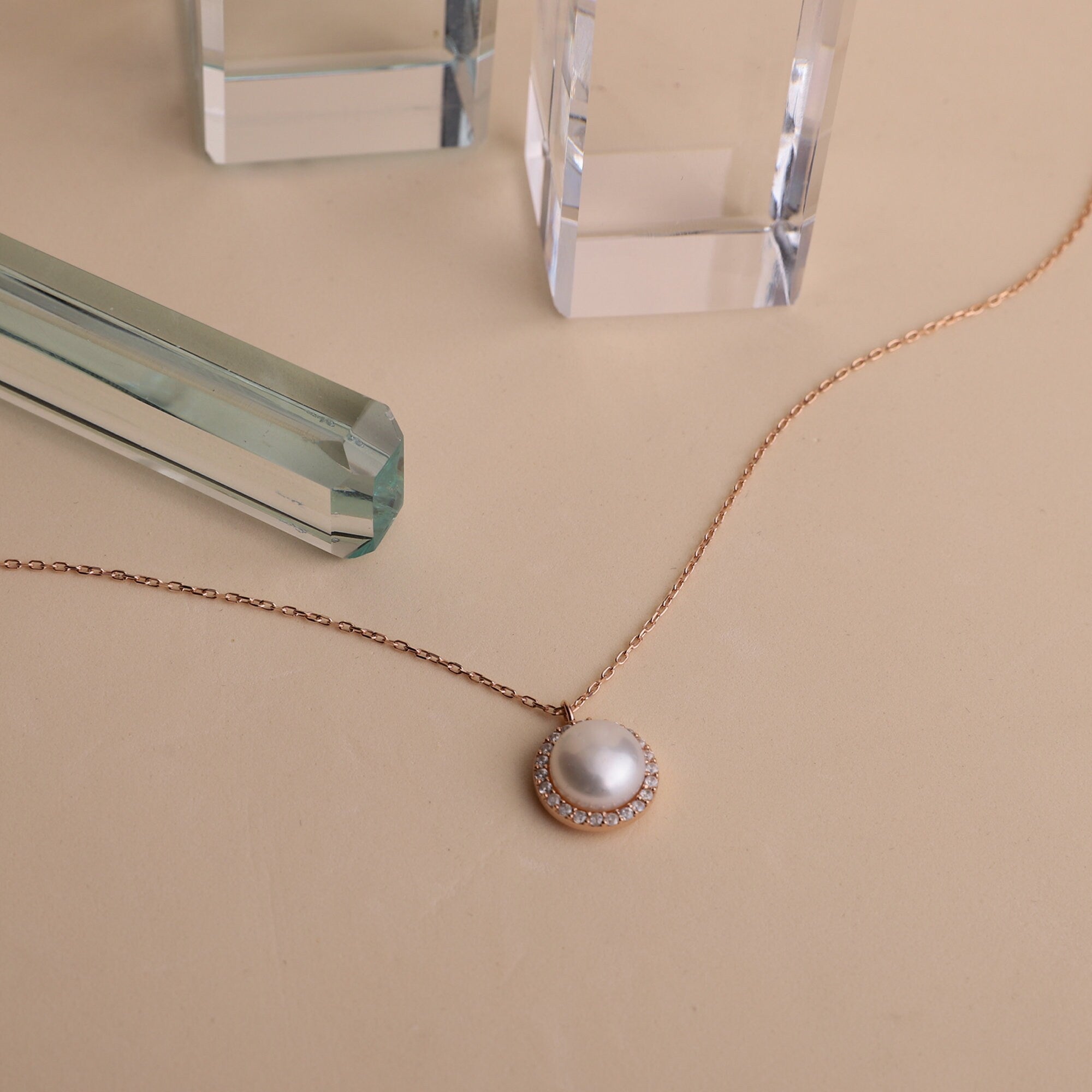 Radiant Pearl & Diamond Necklace - Dainty Freshwater Beauty