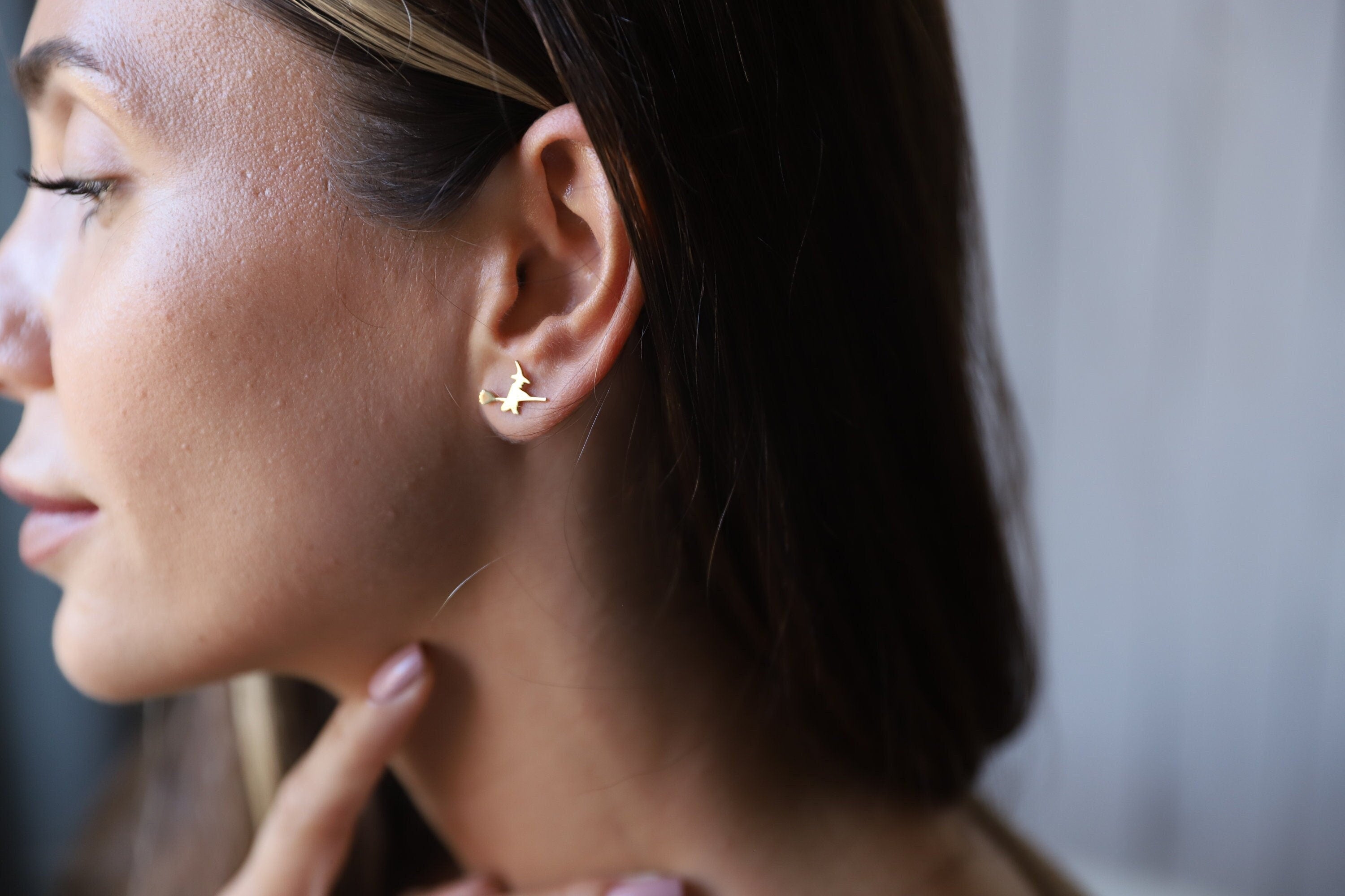 Dainty Witch Stud Earrings in 925 Sterling Silver