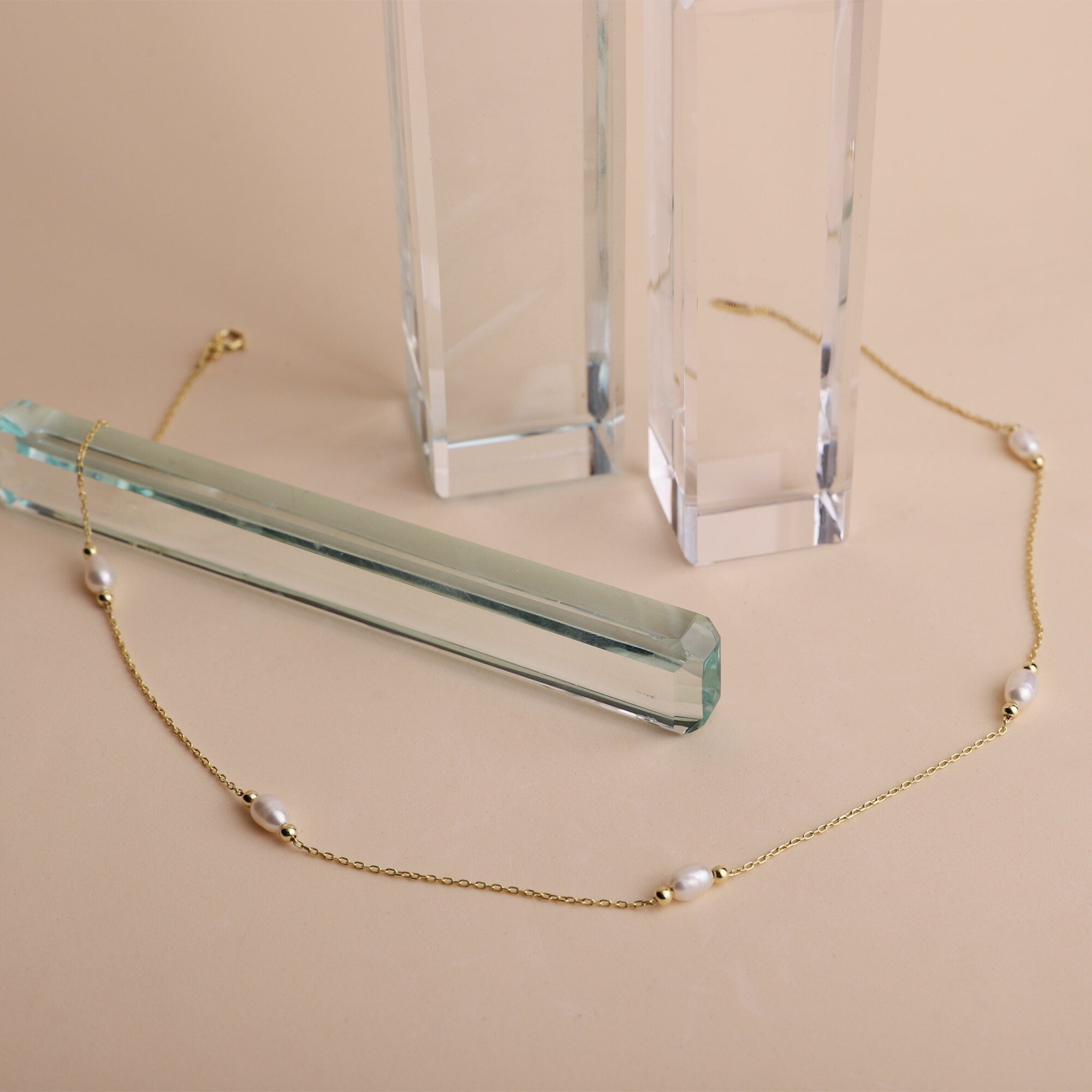 Gold Pearl Choker Necklace | Handmade Vintage Style with Freshwater Pearls