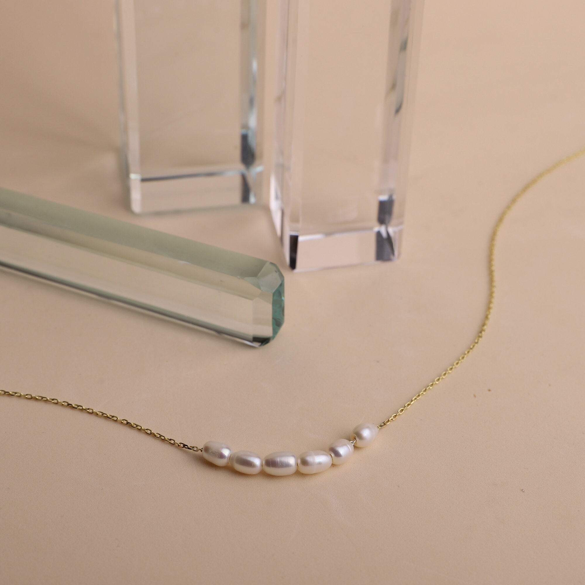 Dainty Pearl Choker Necklace | 6 Oval Freshwater Pearls | Perfect Bridesmaid & Bridal Shower Gift
