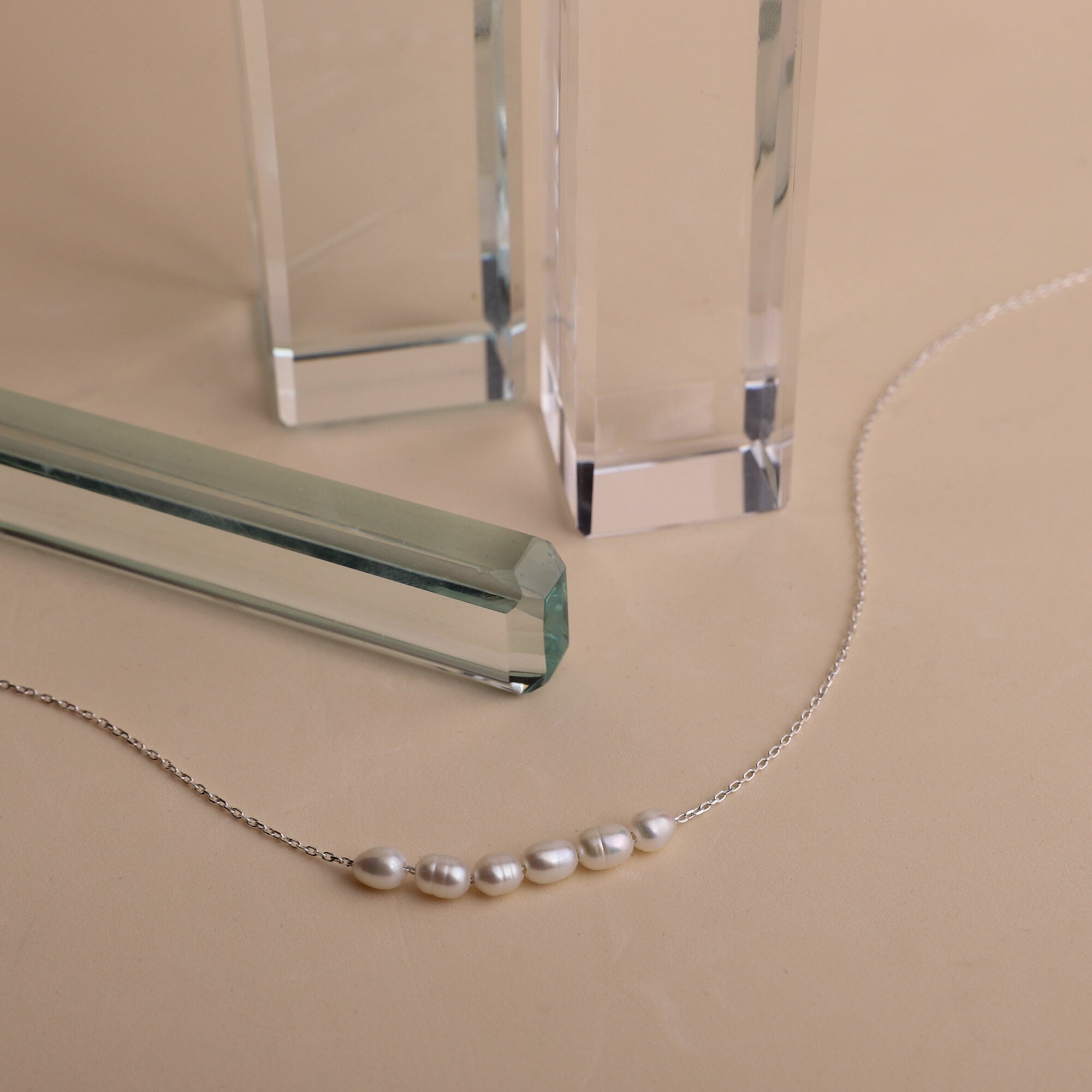 Dainty Pearl Choker Necklace | 6 Oval Freshwater Pearls | Perfect Bridesmaid & Bridal Shower Gift
