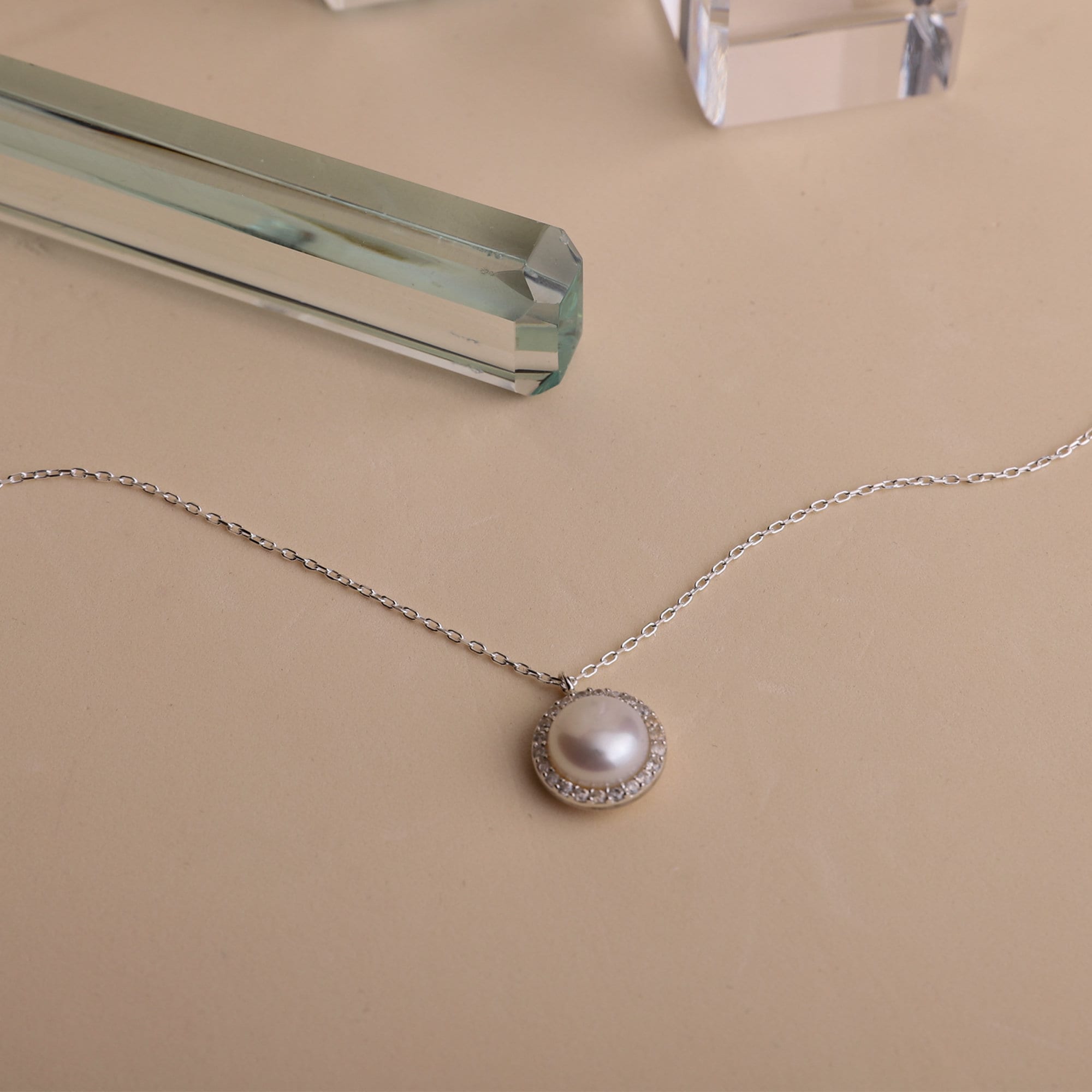Radiant Pearl & Diamond Necklace - Dainty Freshwater Beauty
