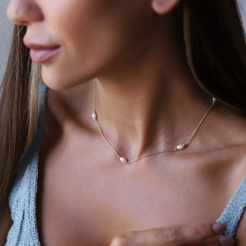 Gold Pearl Choker Necklace | Handmade Vintage Style with Freshwater Pearls