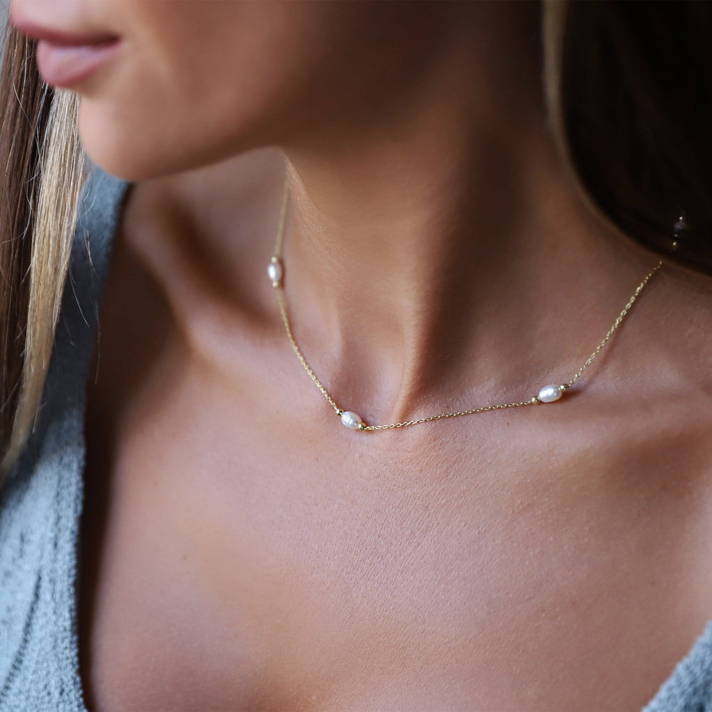 Gold Pearl Choker Necklace | Handmade Vintage Style with Freshwater Pearls