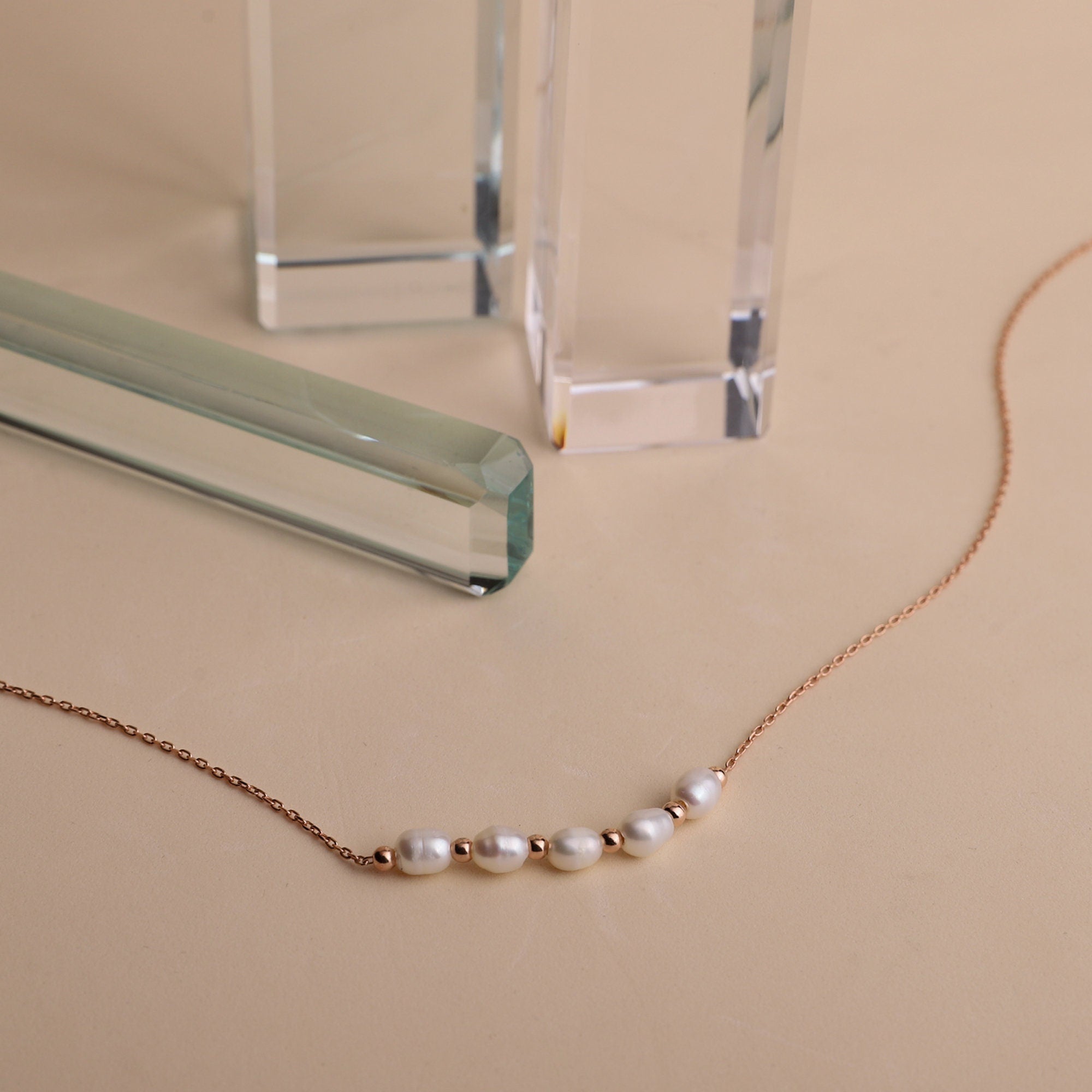 Elegant Pearl Necklace - Dainty Freshwater Beads in Gold, Rose Gold & Silver