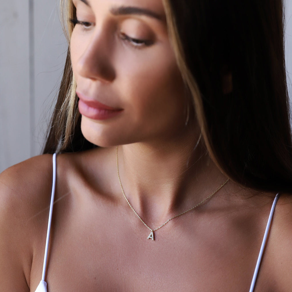 Dainty Initial CZ Diamond Dangle Necklace