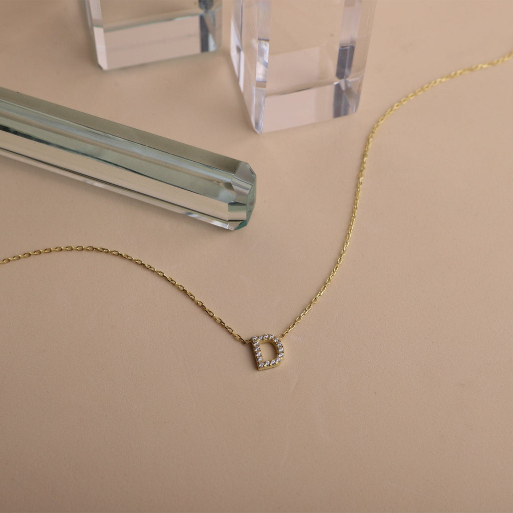Personalized CZ Diamond Dainty Initial Necklace