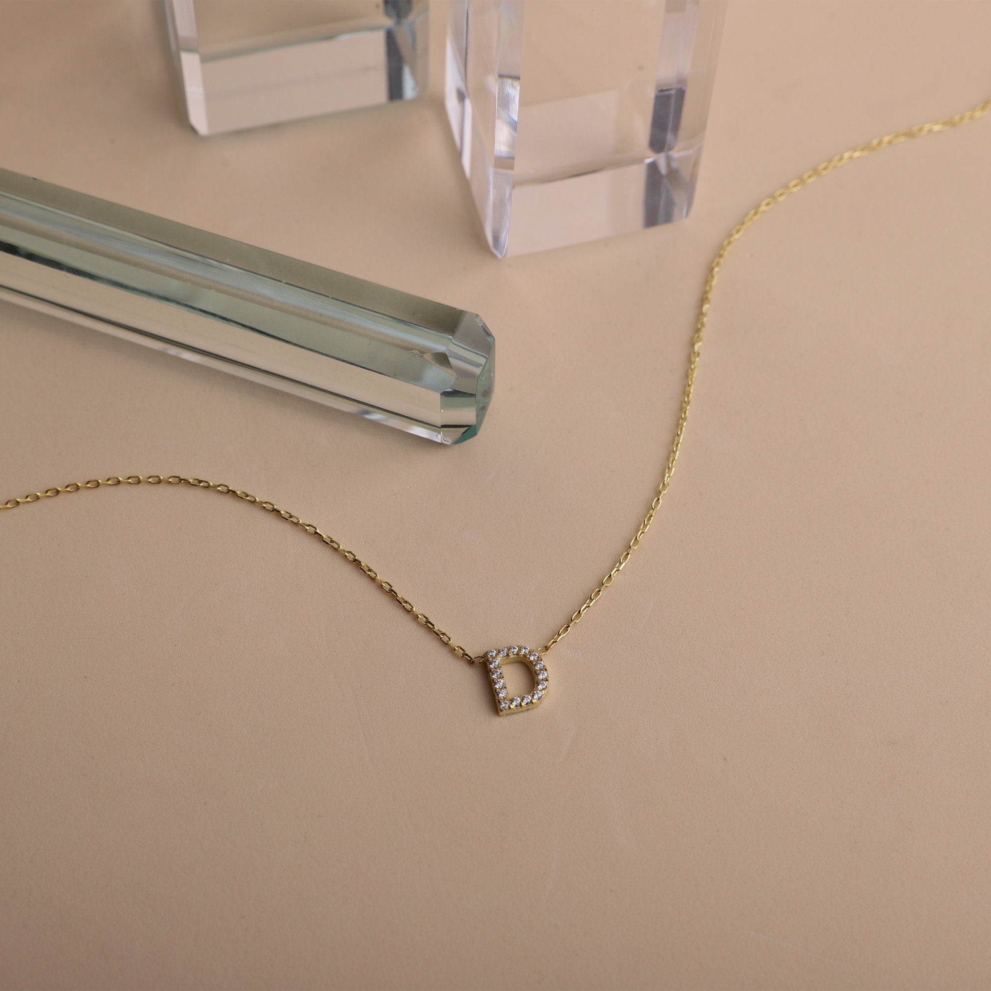 Personalized CZ Diamond Dainty Initial Necklace