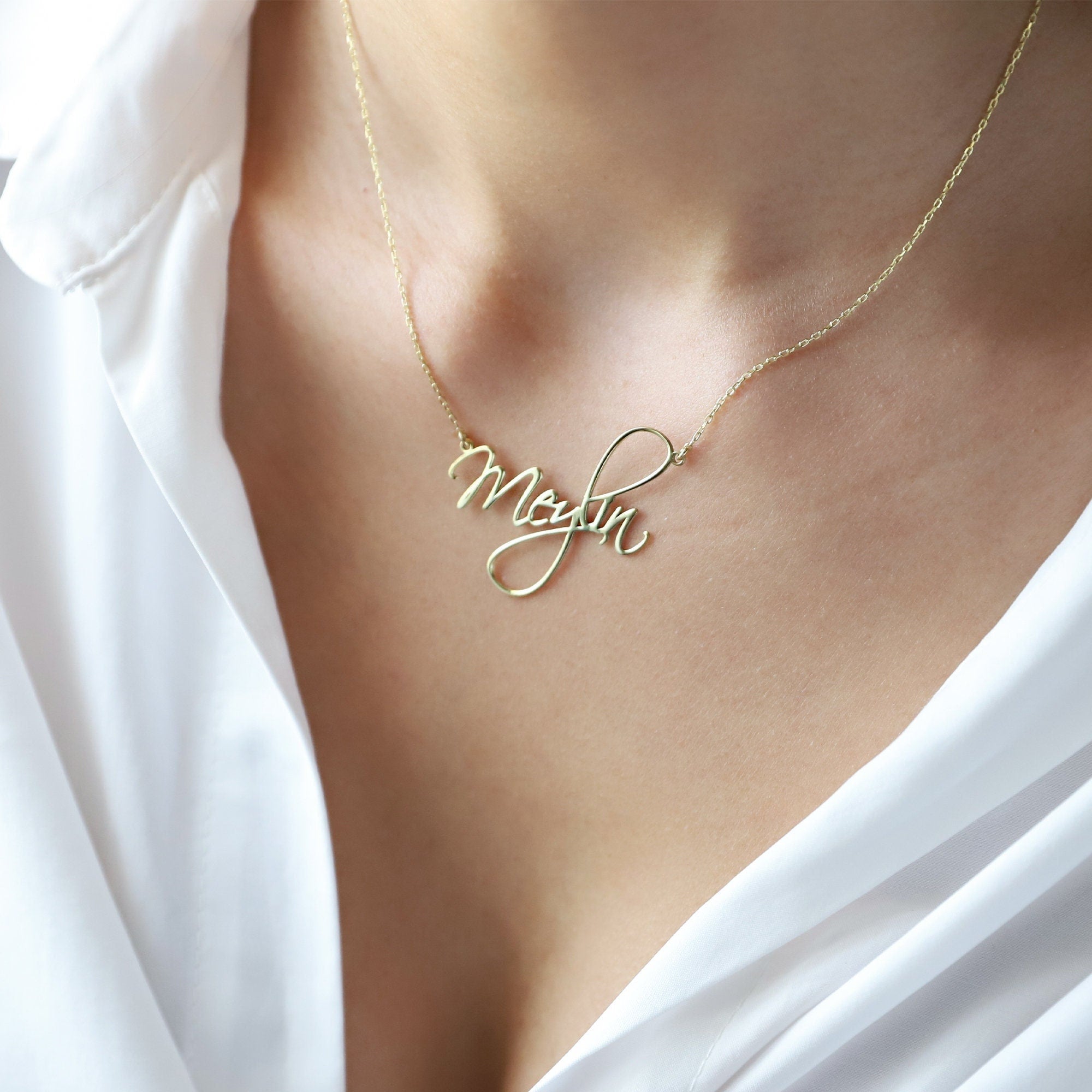 Custom Name Necklace by SilverGoldandRose - Elegant Gold Calligraphy Font