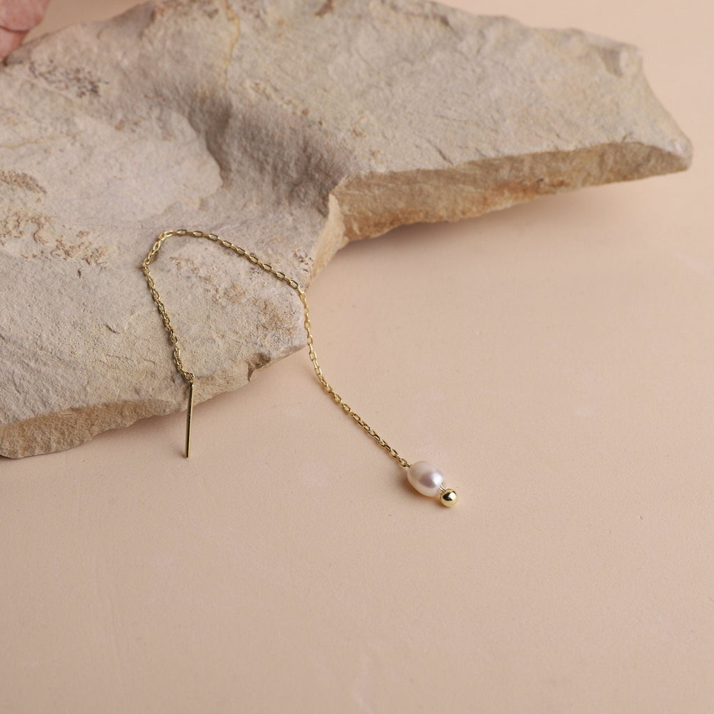 Elegant Pearl Dangle Bridal Earrings | Freshwater Long Chain Design