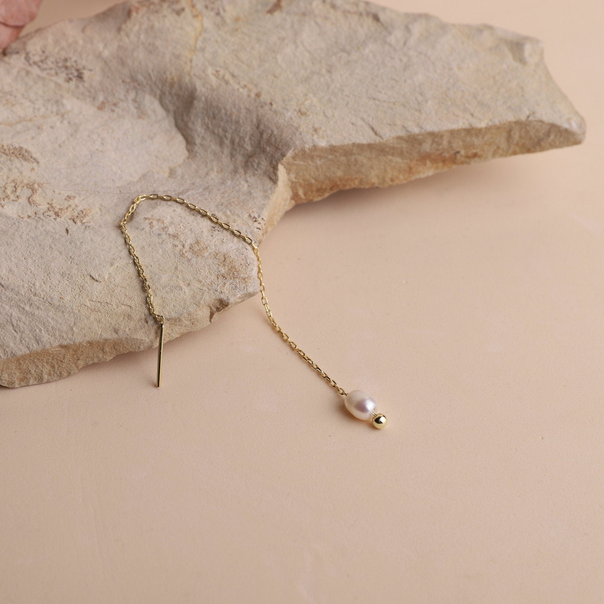 Elegant Pearl Dangle Bridal Earrings | Freshwater Long Chain Design