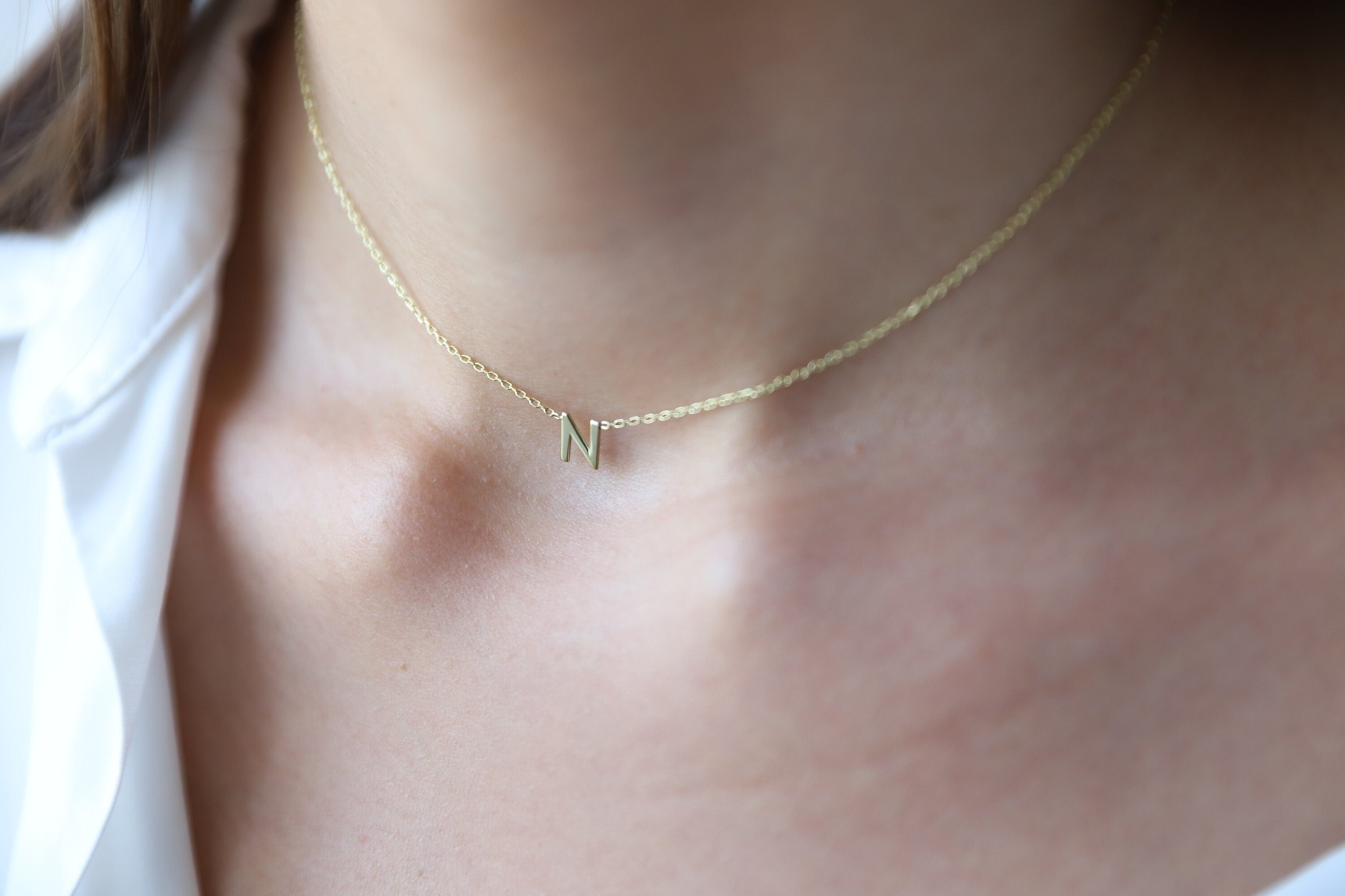 925 Sterling Silver Initial Choker Necklace • Personalized Letter Jewelry for Her