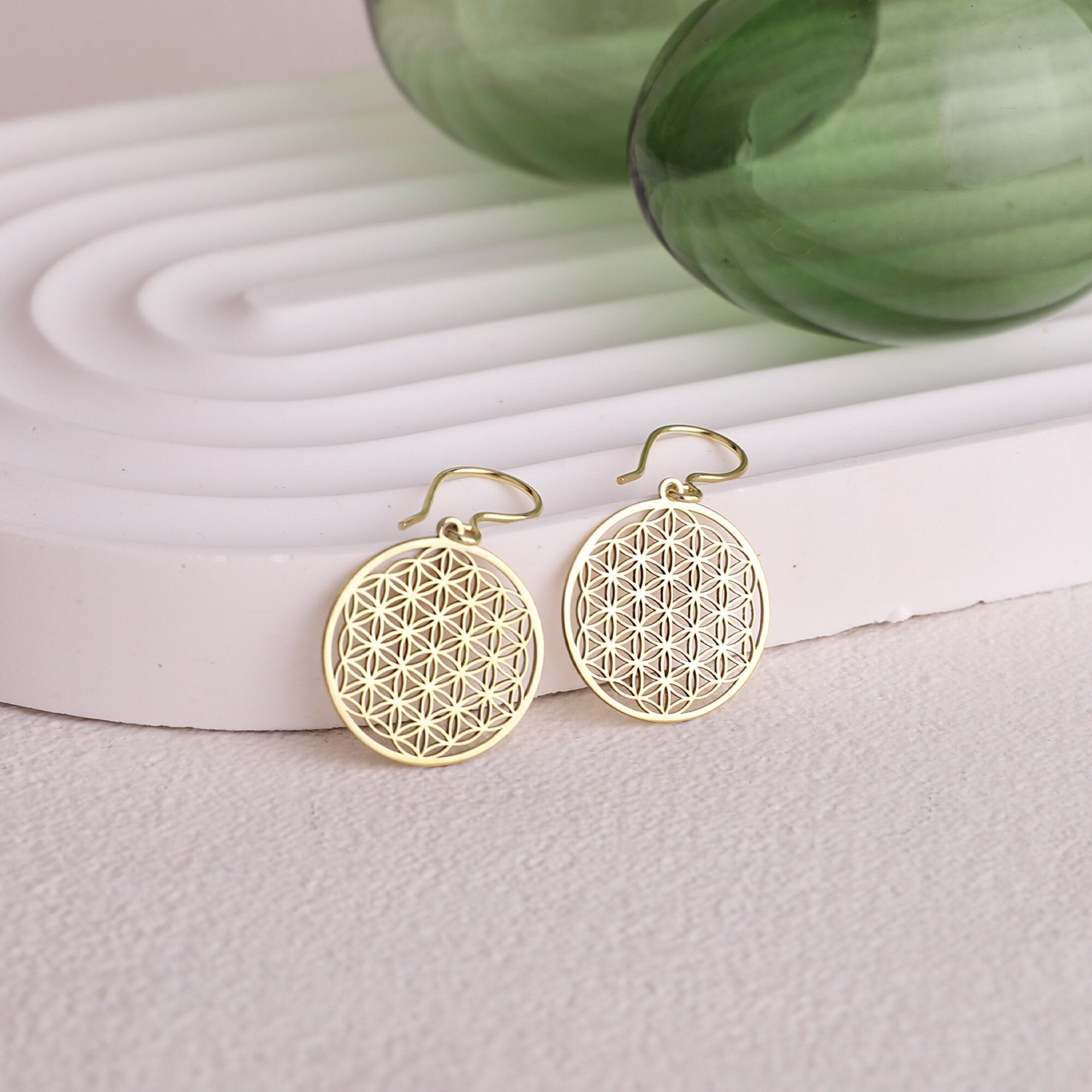 Radiant Flower of Life Earrings: Exquisite Gold, Rose, and Sterling Silver Design