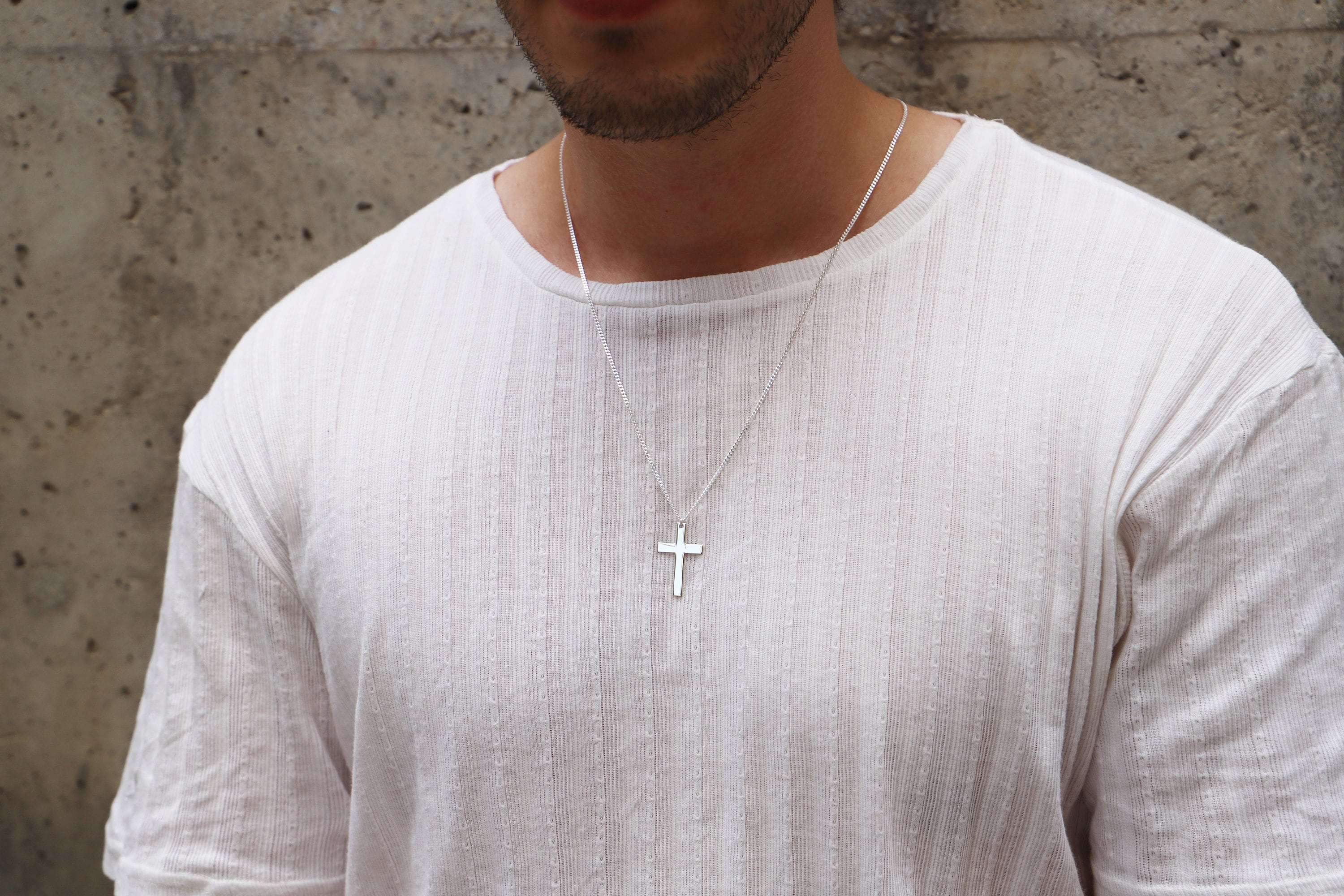 Sterling Silver Cross Pendant Necklace for Men with Curb Chain - Perfect Gift for Boyfriends, Groomsmen & Best Men
