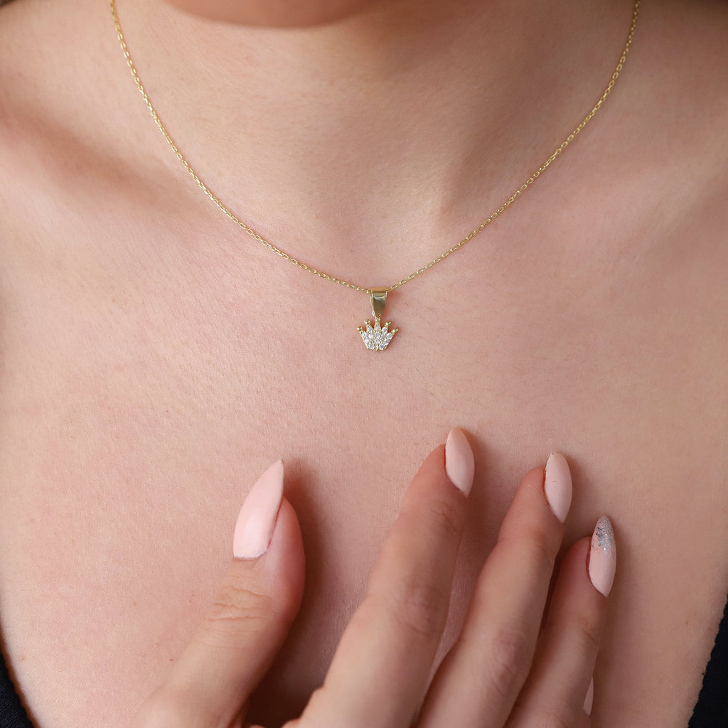 Princess Crown Necklace for Women - Gold Filled CZ Diamond Charm - Perfect Wedding or Birthday Gift
