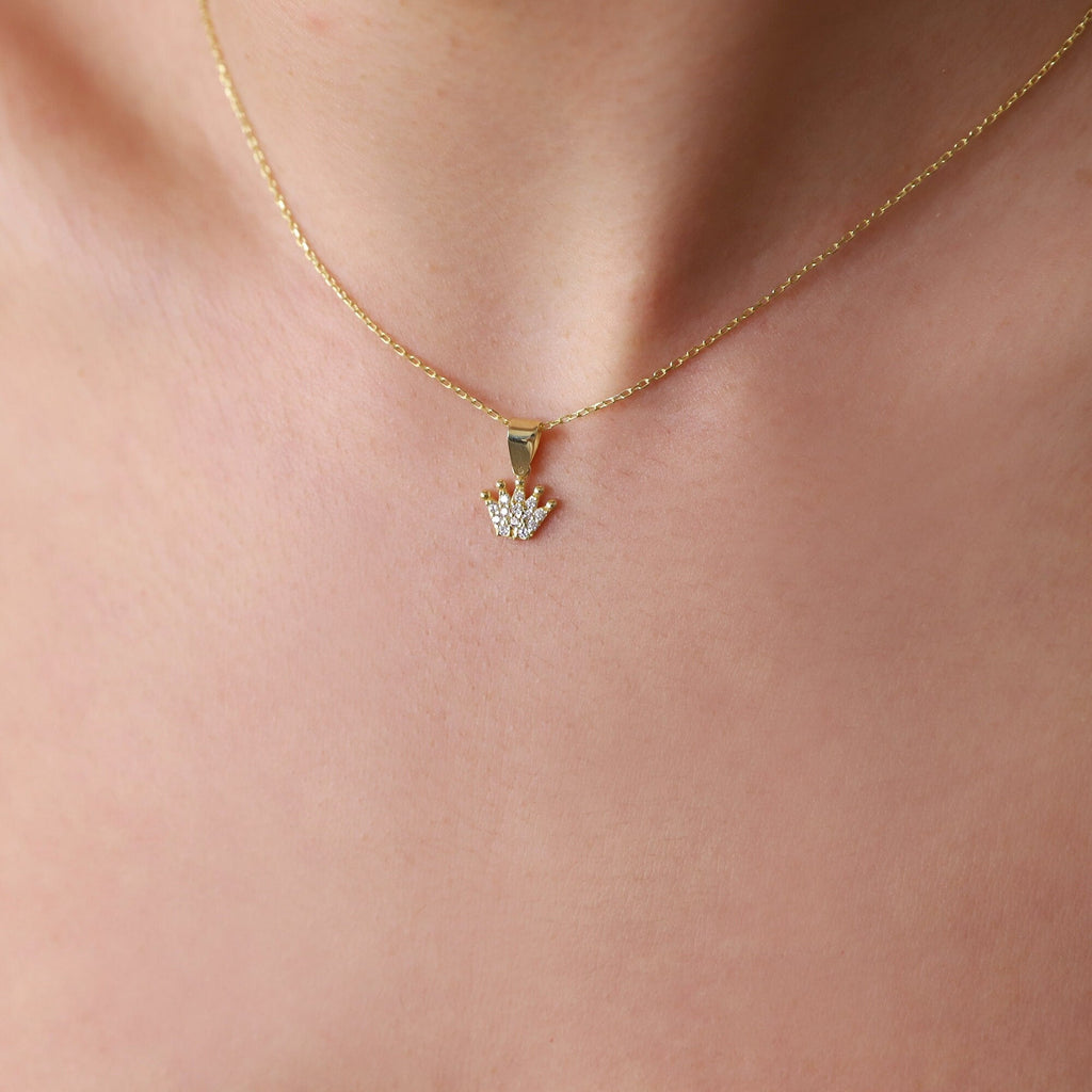Princess Crown Necklace for Women - Gold Filled CZ Diamond Charm - Perfect Wedding or Birthday Gift