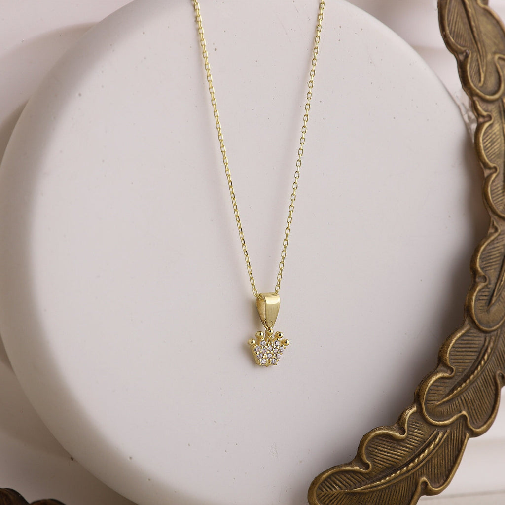Princess Crown Necklace for Women - Gold Filled CZ Diamond Charm - Perfect Wedding or Birthday Gift