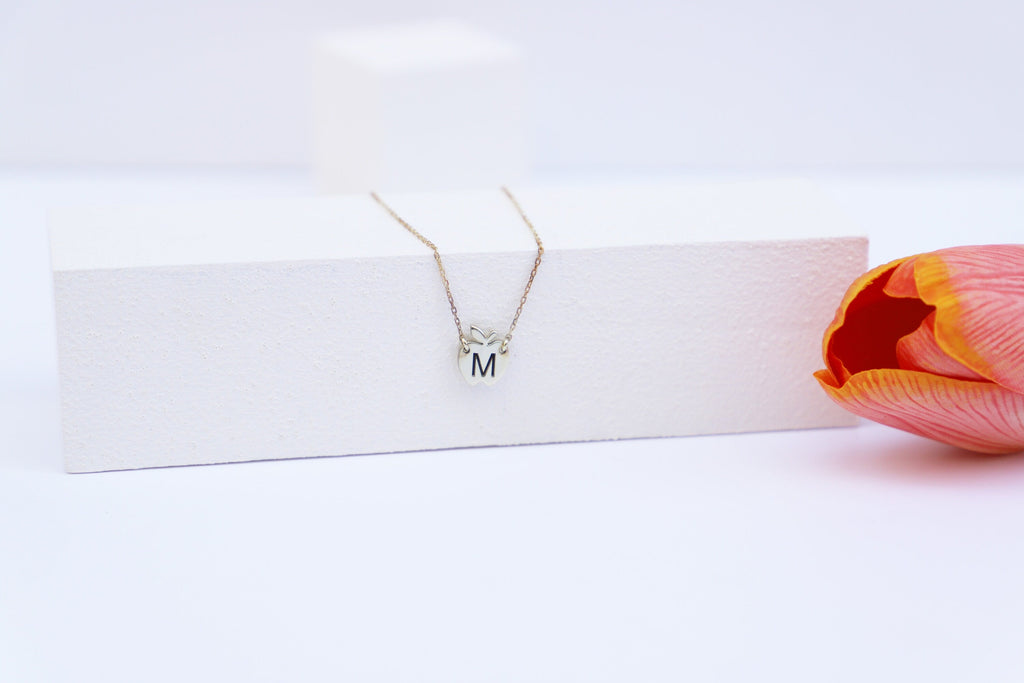 Apple Initial Necklace | Gold & Silver Personalized Letter Jewelry | Meaningful Gift for Birthdays & Special Moments