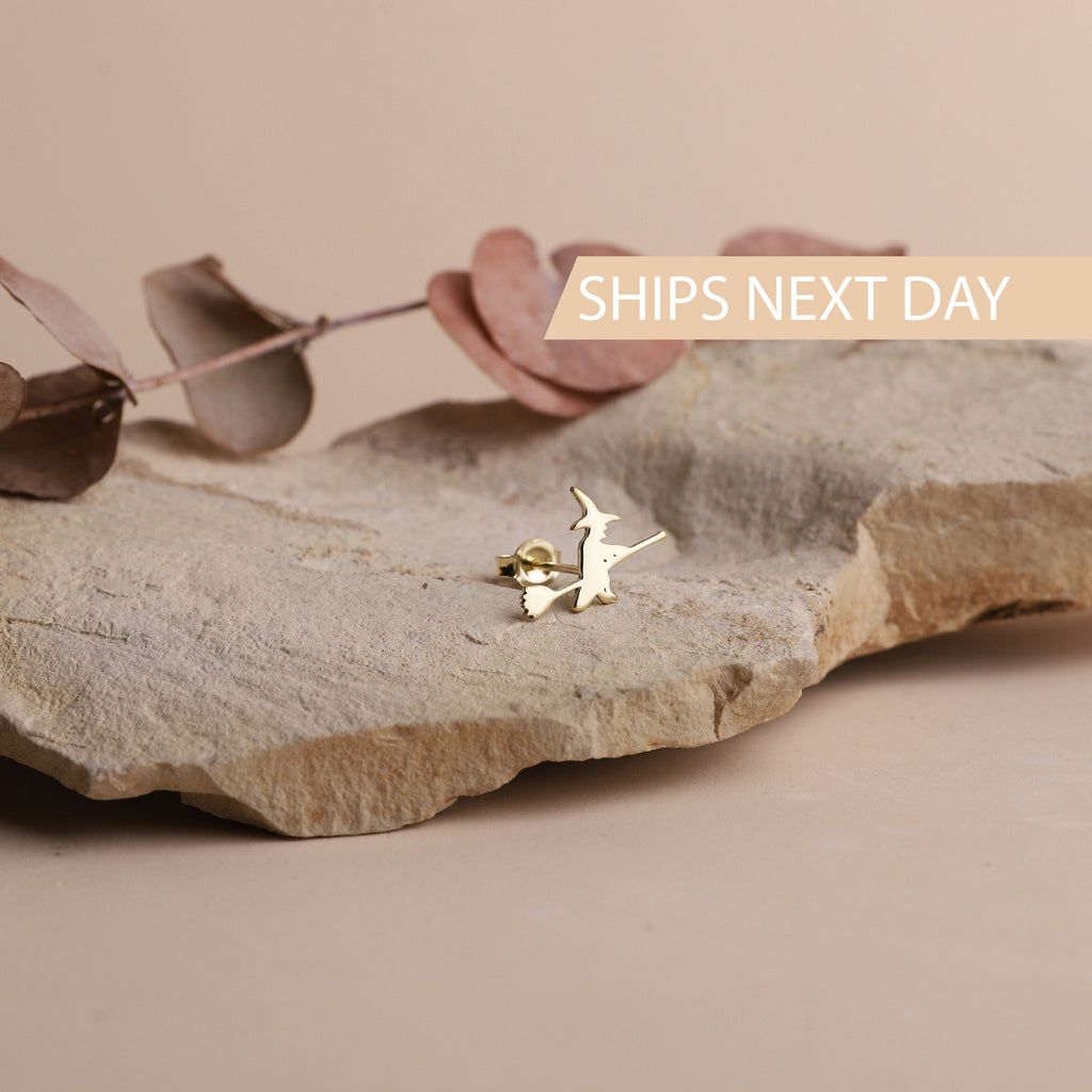 Dainty Witch Stud Earrings in 925 Sterling Silver