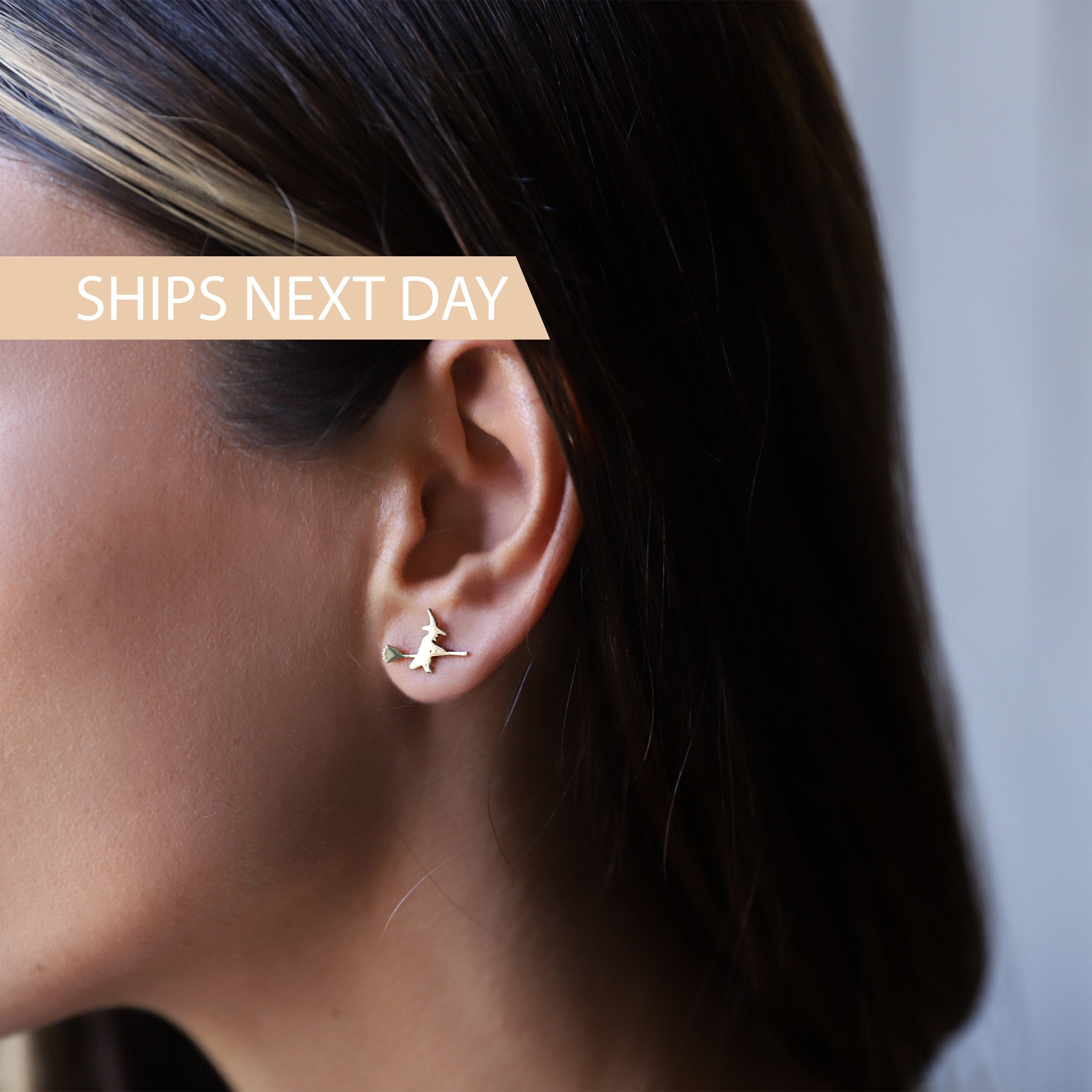 Dainty Witch Stud Earrings in 925 Sterling Silver