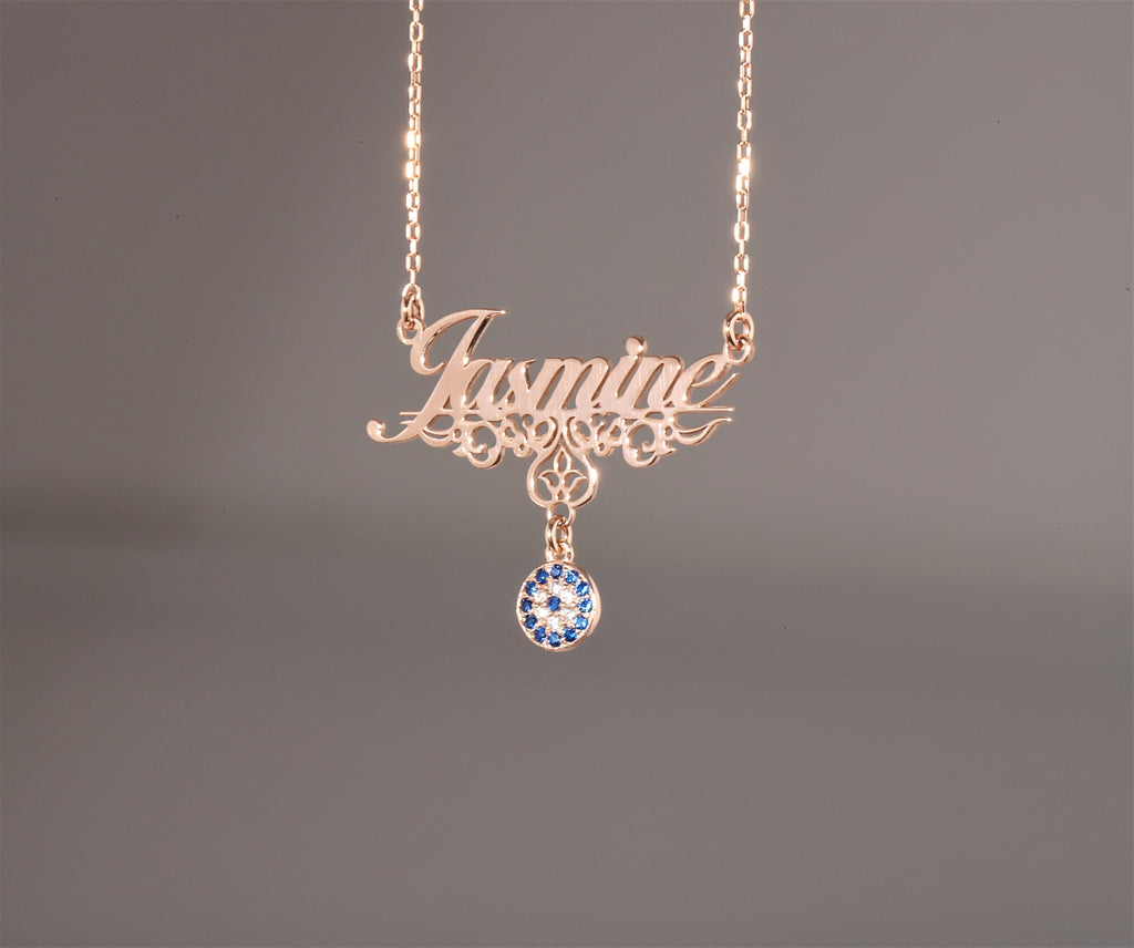 SilverGoldandRose Personalized Evil Eye Necklace with Custom Birthstones in Gold or Silver