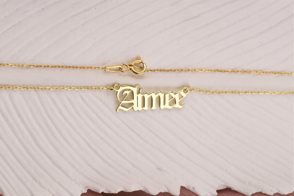 GoldGlow Personalized 14k Gold Old English Name Necklace - Custom Gothic Style Gift