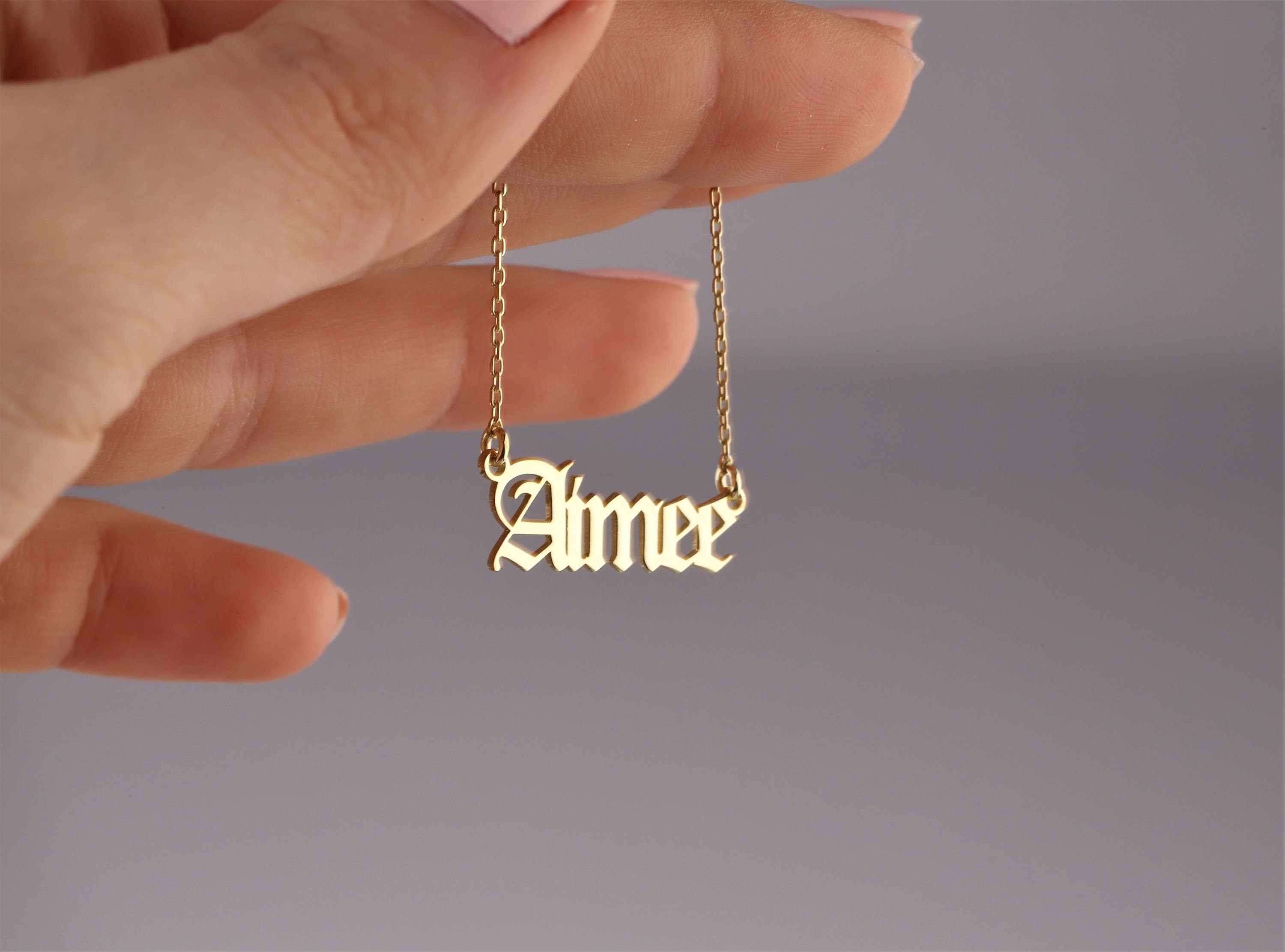 GoldGlow Personalized 14k Gold Old English Name Necklace - Custom Gothic Style Gift