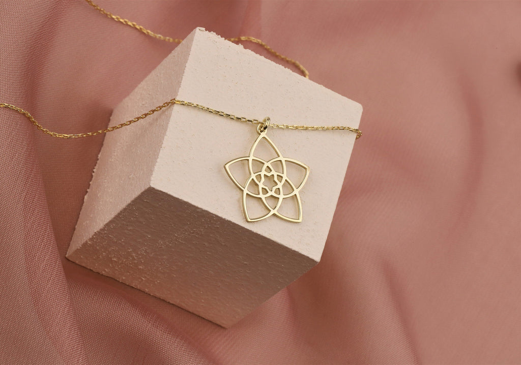 Venus Jewelry 14K Gold Venus Flower Necklace - Symbol of Beauty in Sterling Silver, Rose Gold & Gold