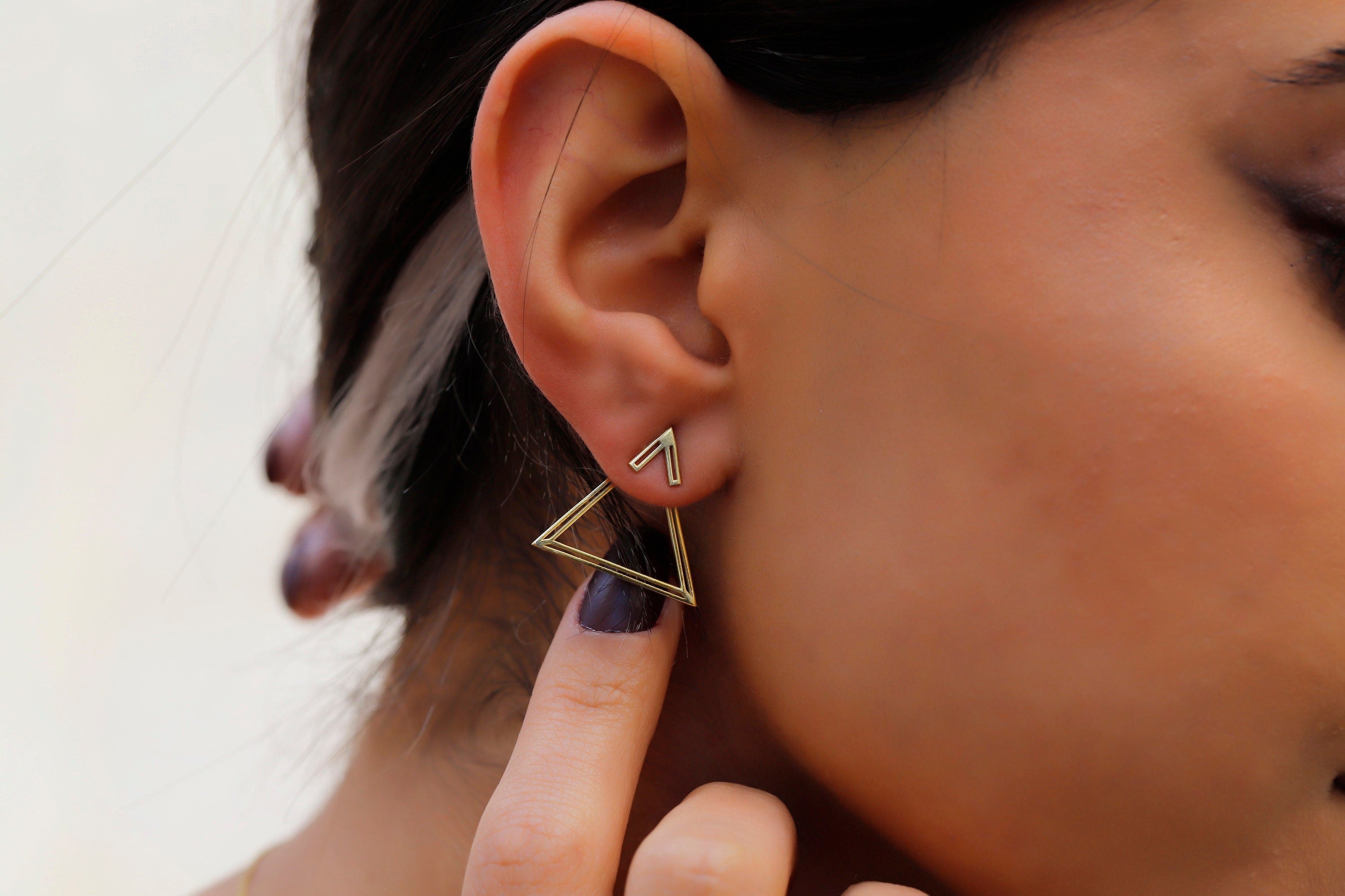 Triangle Ear Jacket Earrings with Dazzling Geometric Design
