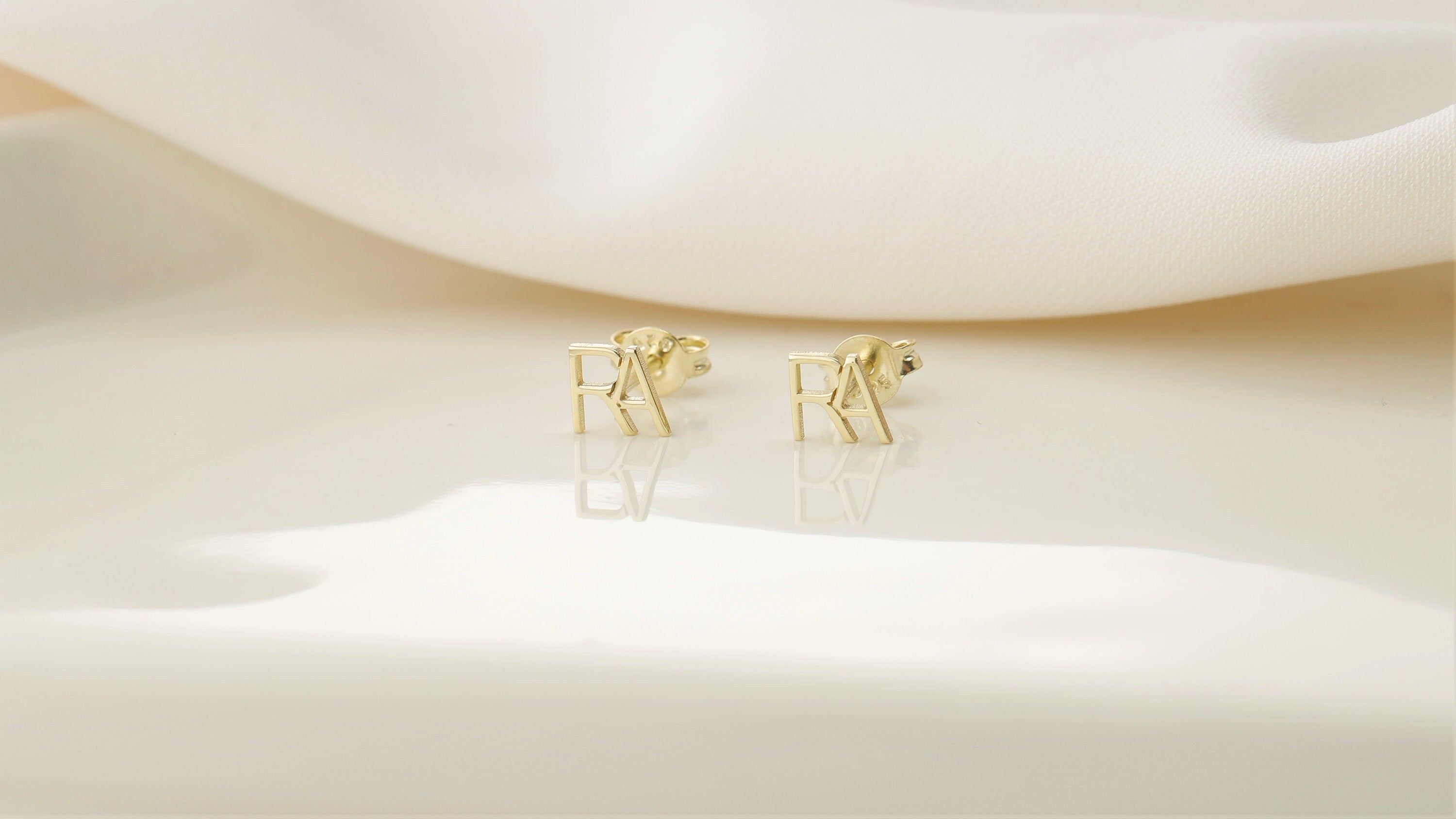 Initials Charm Earrings - Personalized Two Initials in Stunning Stud Design