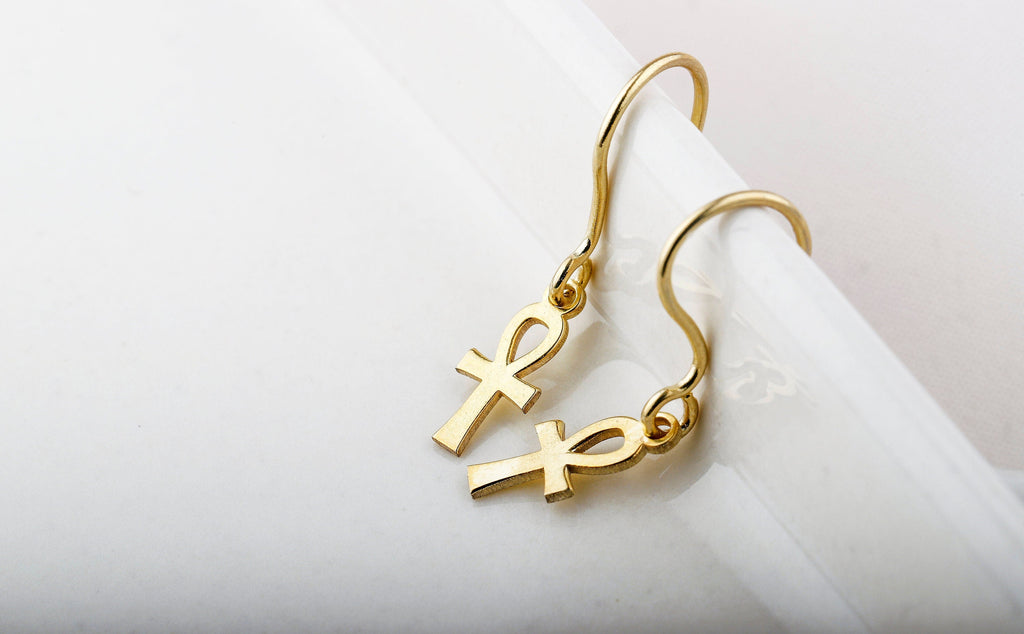 Ankh Symbol Earrings - Handmade 14K Gold, Sterling Silver, Rose Gold