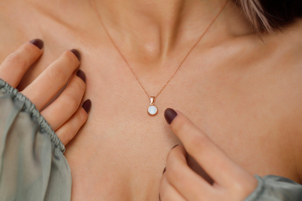 Ethereal Glow White Opal Necklace - Dazzling Gemstone Elegance