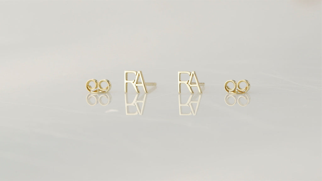 Initials Charm Earrings - Personalized Two Initials in Stunning Stud Design