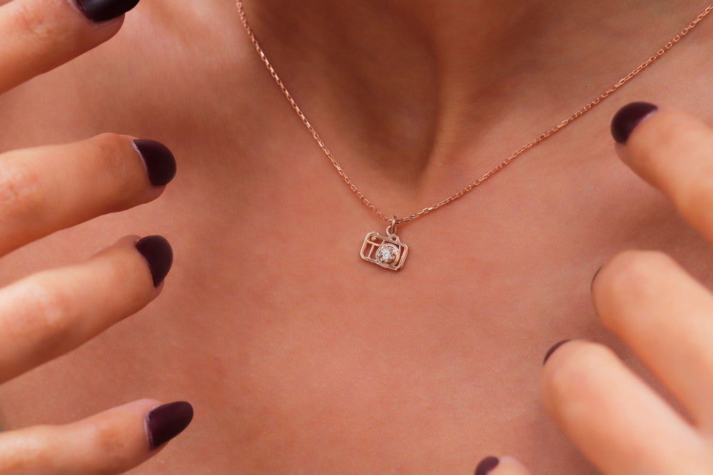 Camera Necklace with Sparkling CZ Diamond Accents | SilverGoldandRose