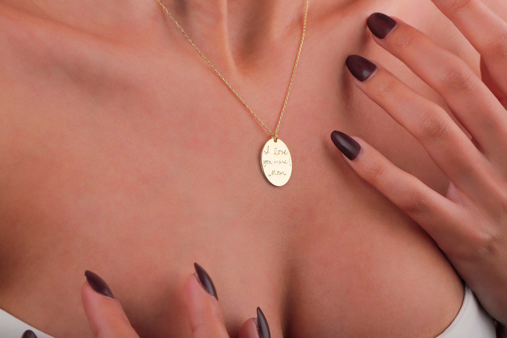 Actual Fingerprint and  Handwriting Necklace - Sterling Silver Memorial Jewelry